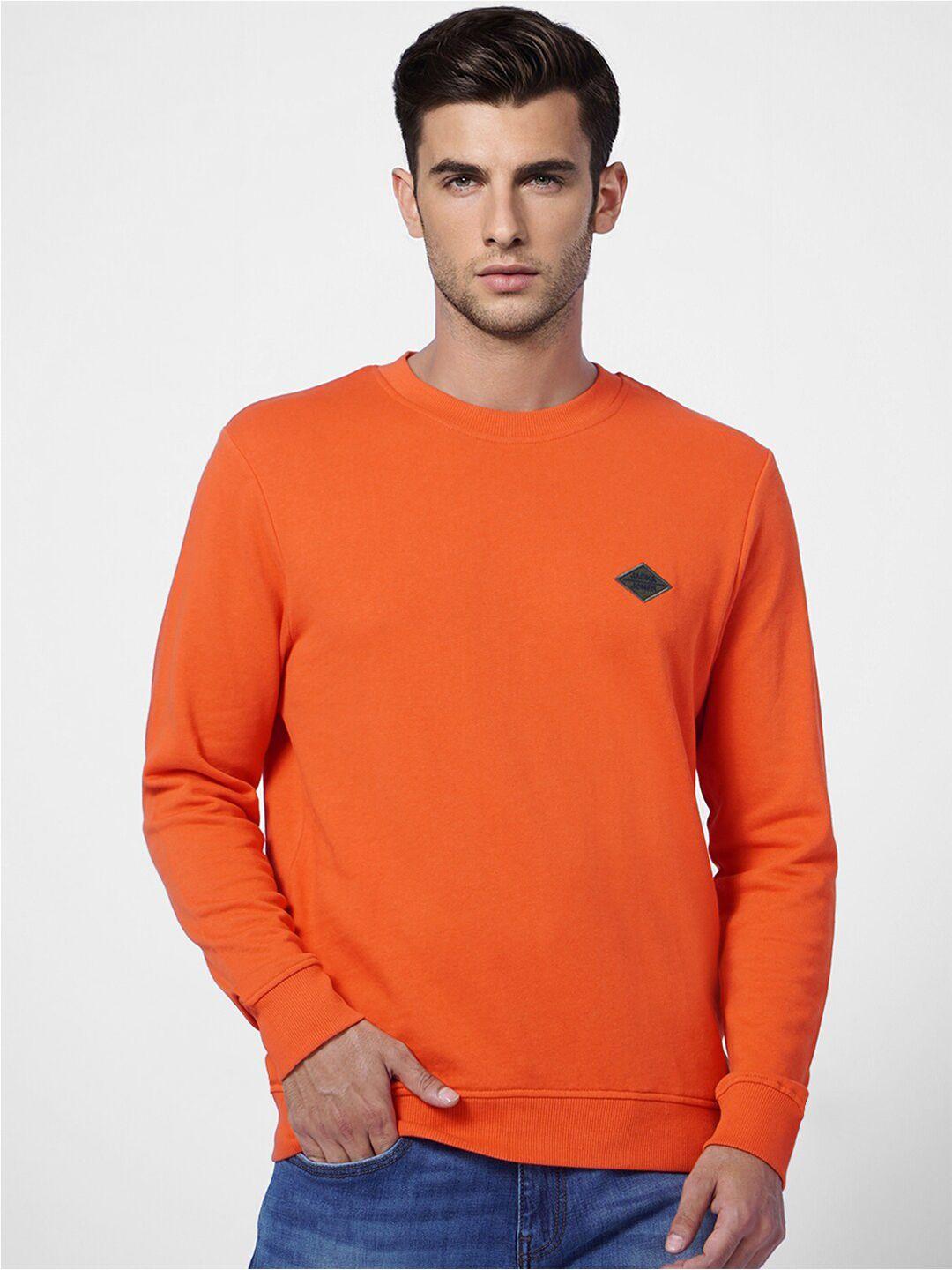 jack & jones men orange cotton sweatshirt