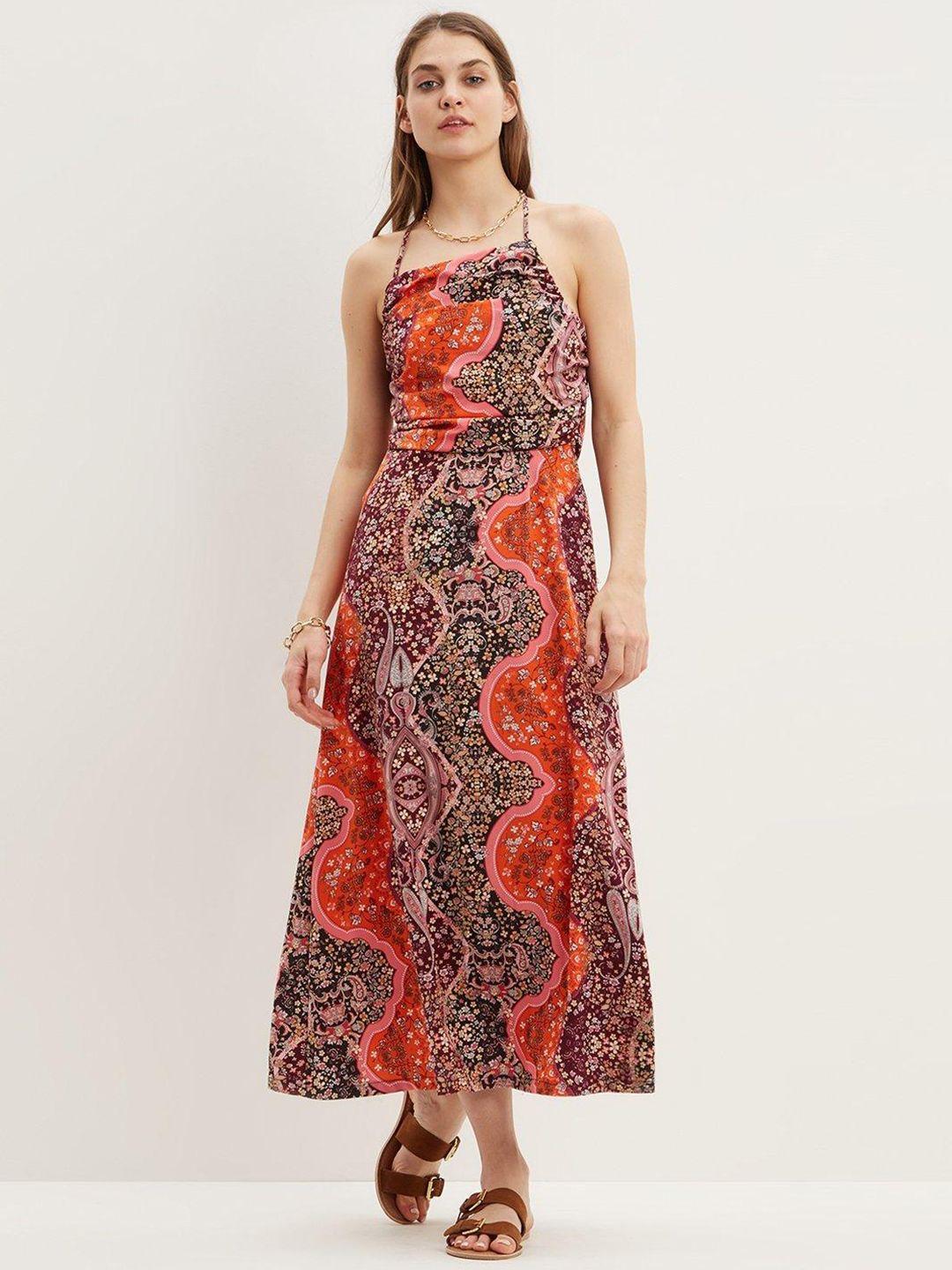 dorothy perkins orange & maroon floral print maxi dress