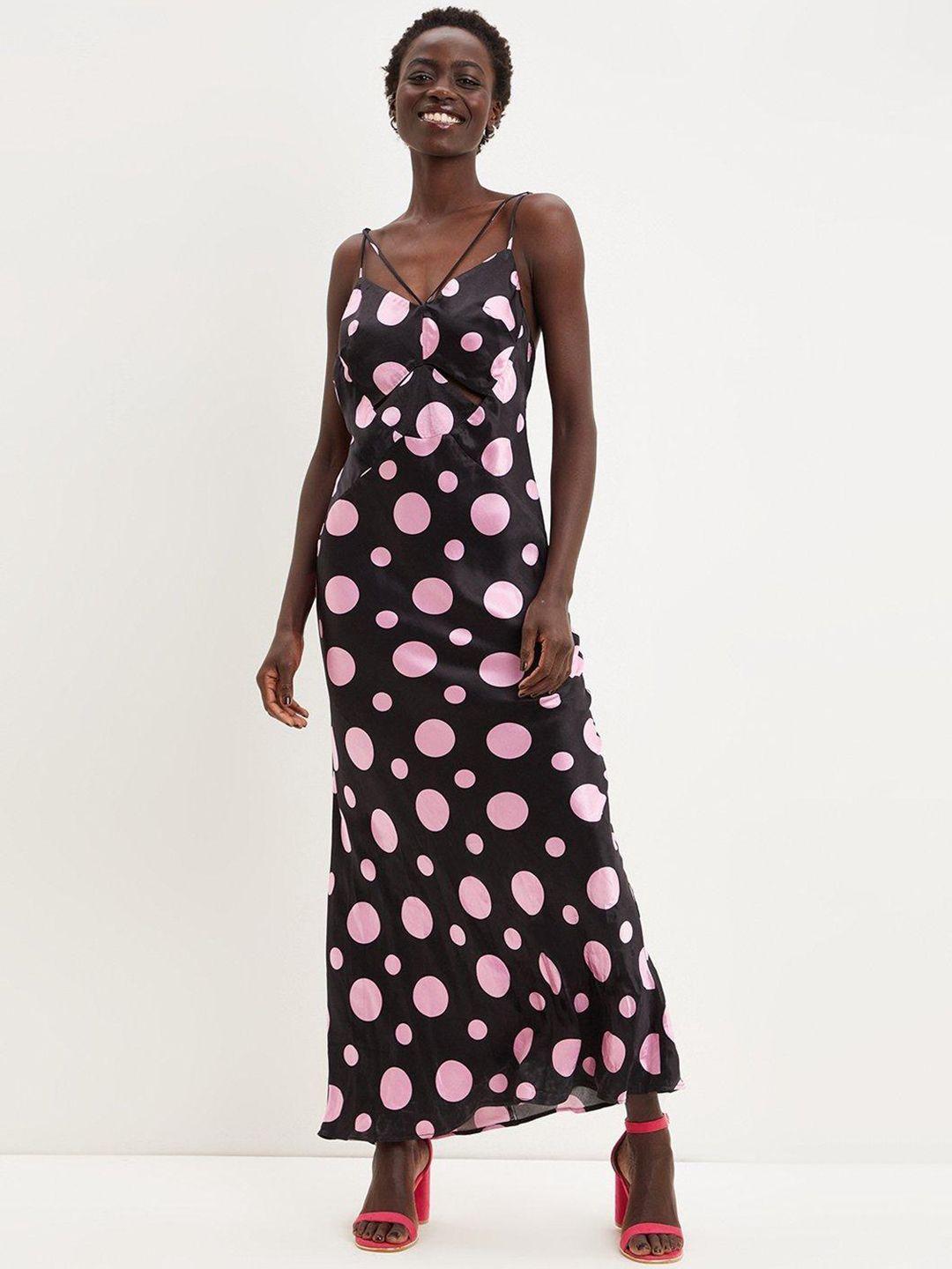 dorothy perkins black & pink geometric print satin maxi dress