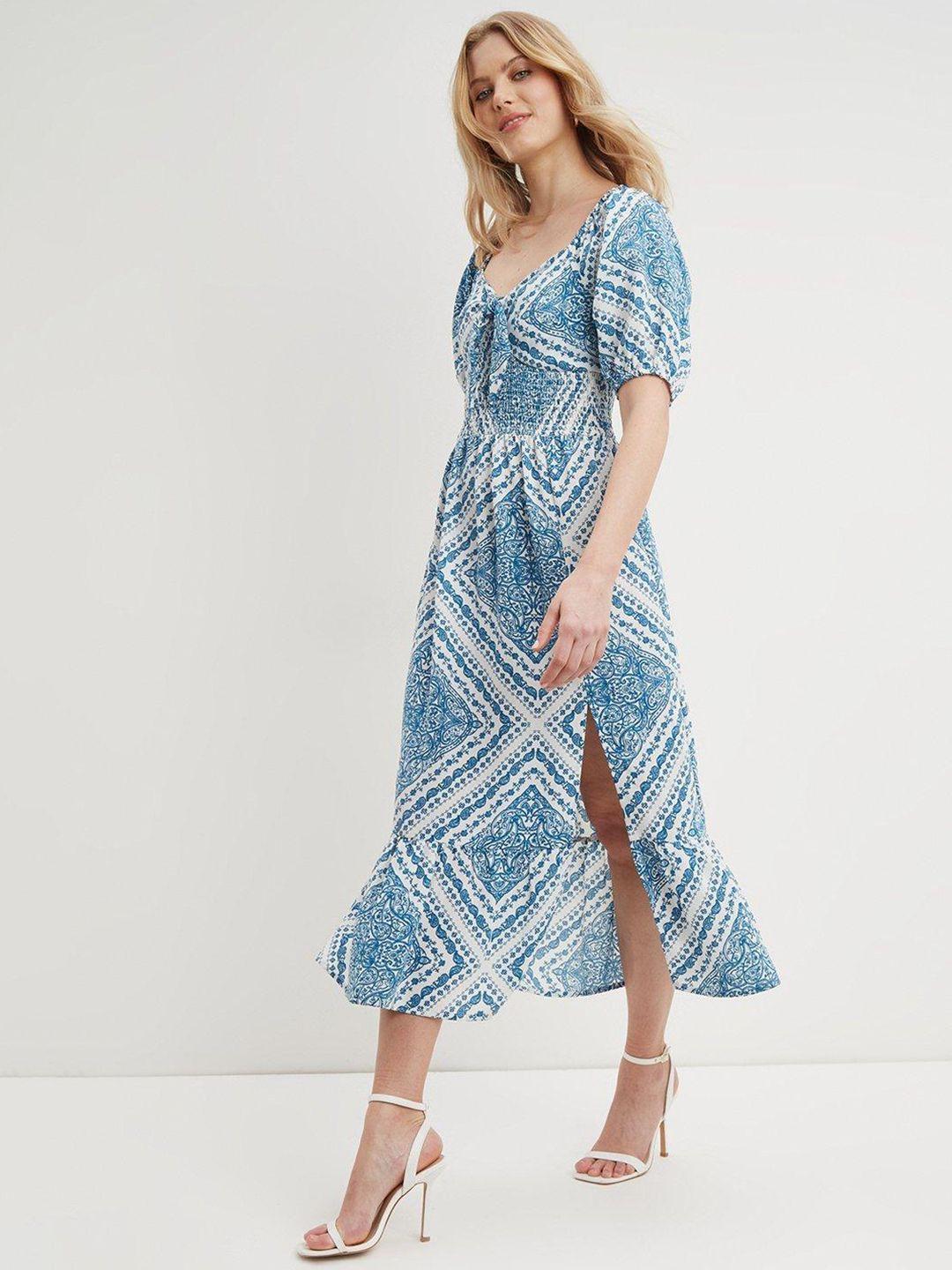 dorothy perkins blue & white bandana print empire midi dress