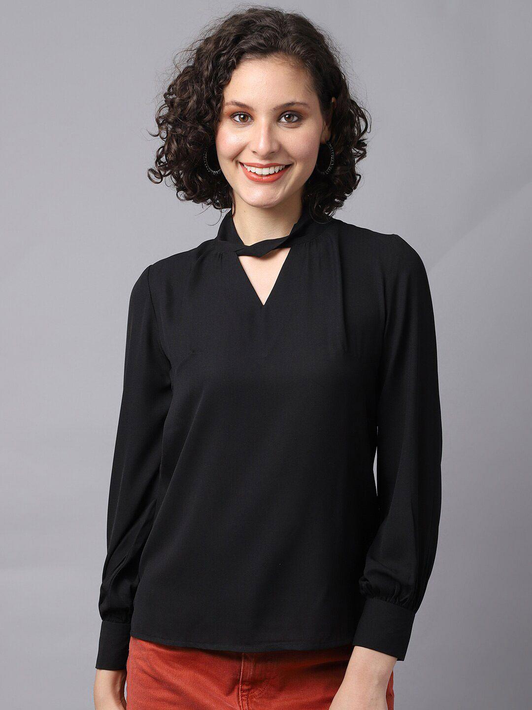 la zoire black keyhole neck georgette top