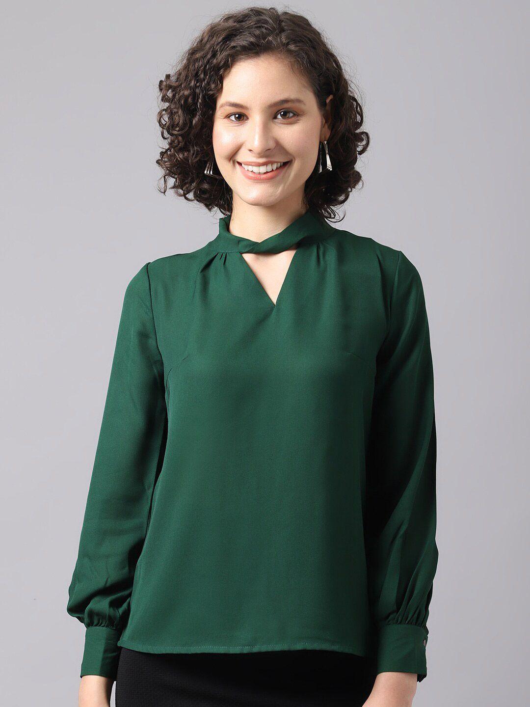 la zoire green keyhole neck georgette top