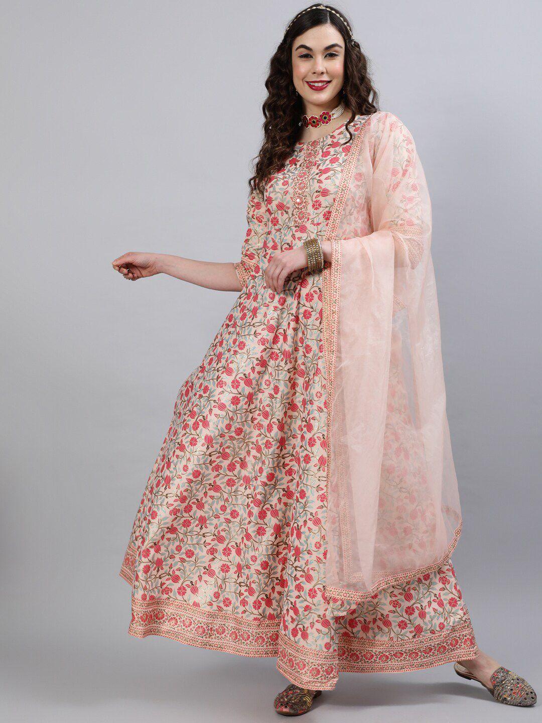 indie closet peach-coloured floral printed kurta