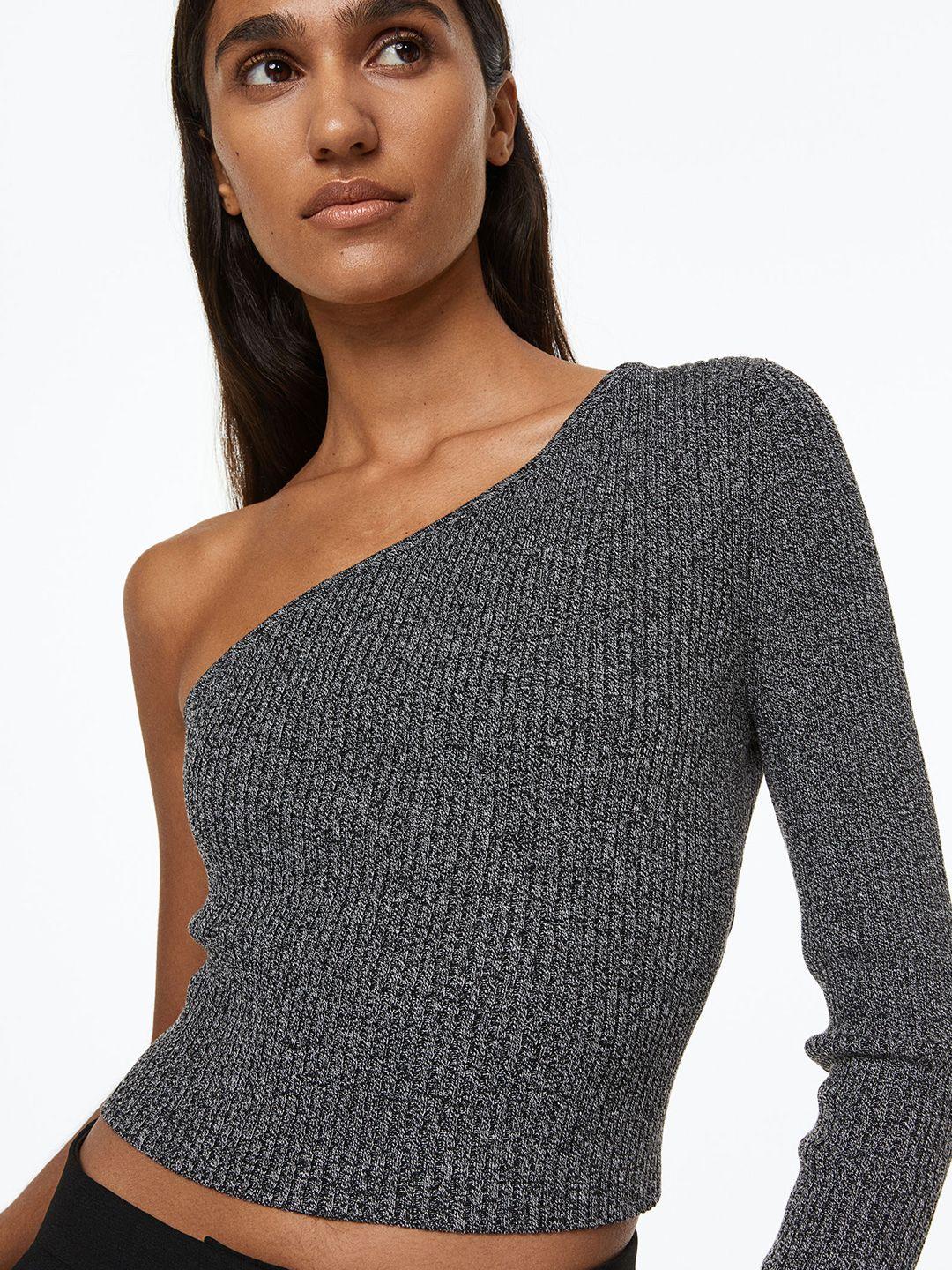 h&m women grey one-shoulder ribbed top