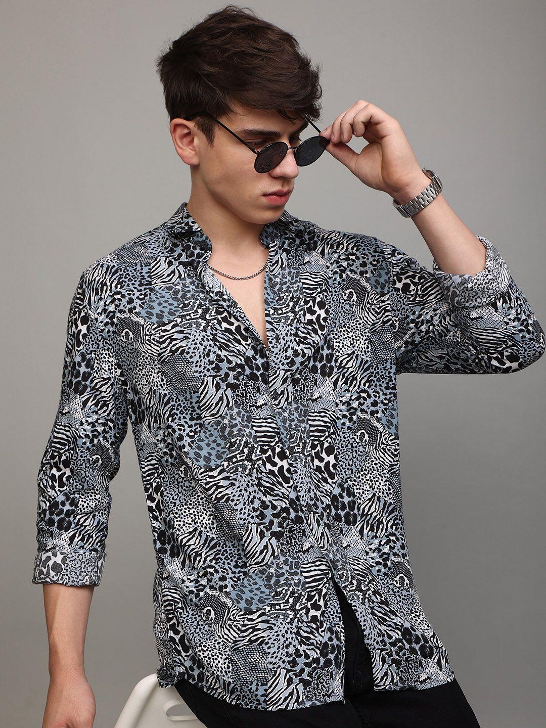 snitch men slim fit animal printed cotton casual shirt