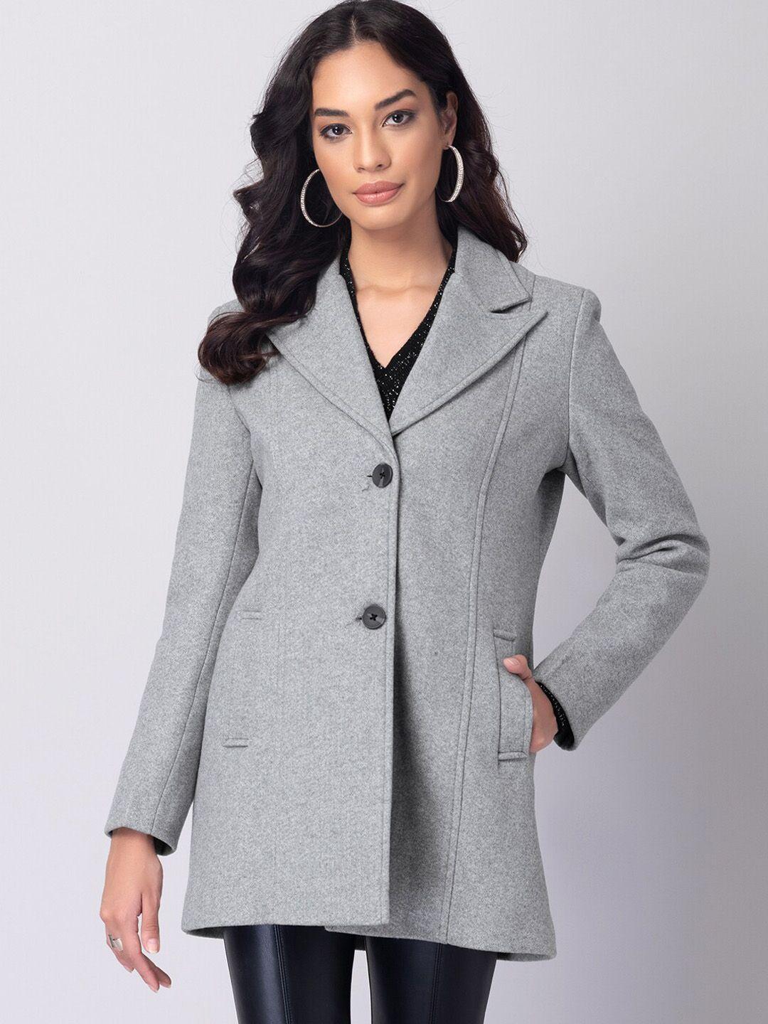 faballey women grey longline solid overcoat