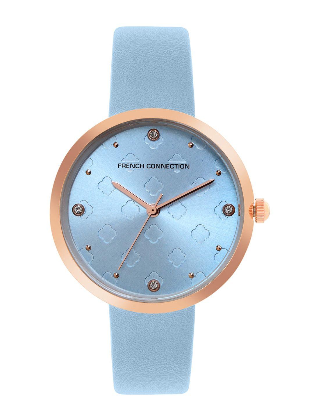 french connection women blue dial & blue leather straps analogue watch fcn00040f