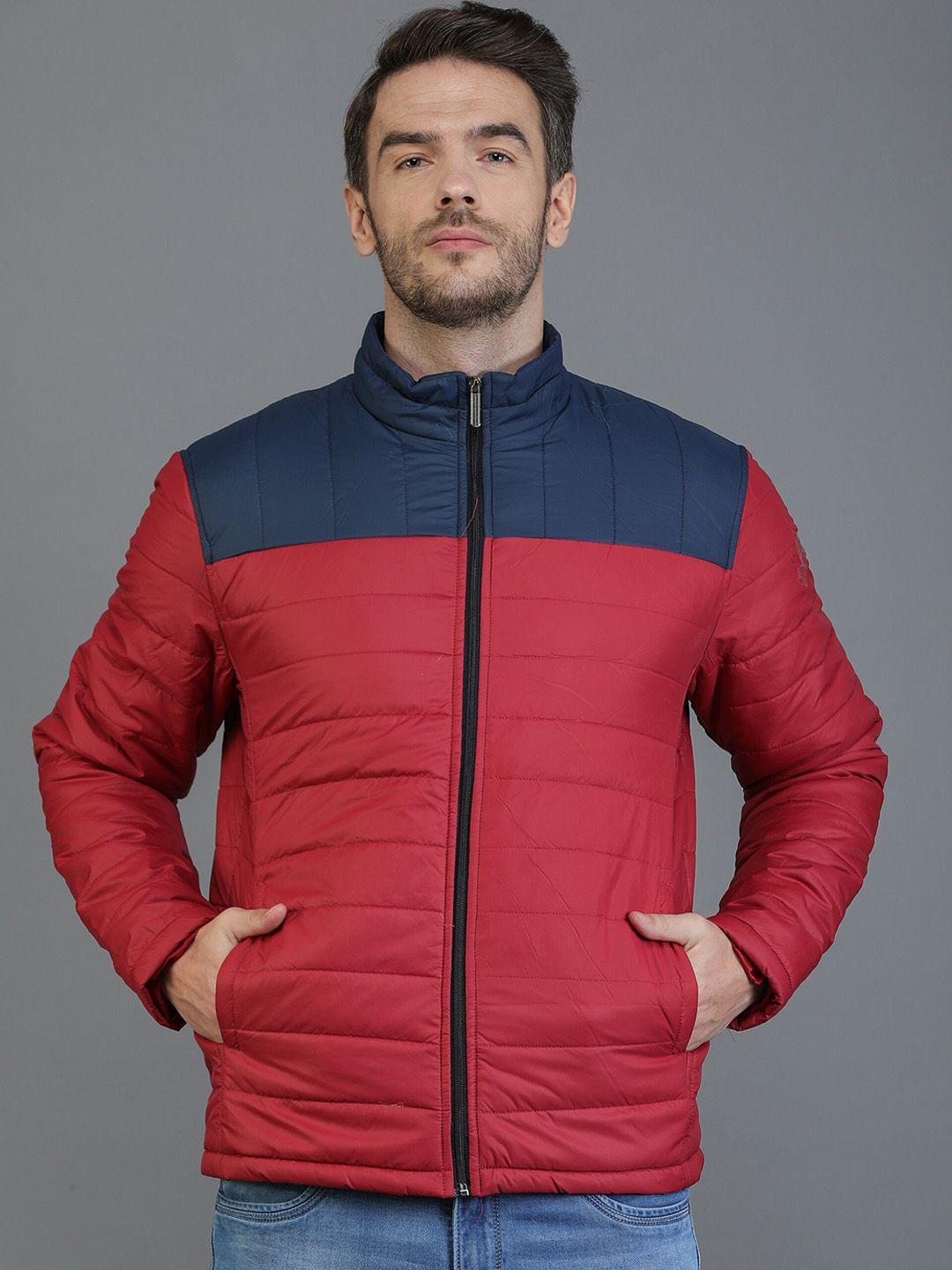 tqs men red colourblocked windcheater and water resistant bomber jacket