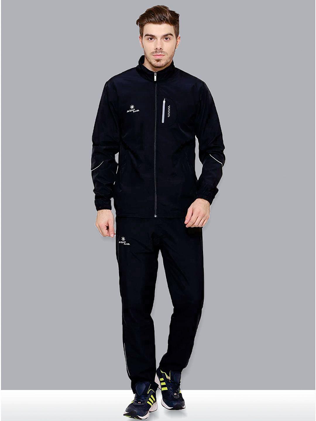 sport sun men black solid tracksuits