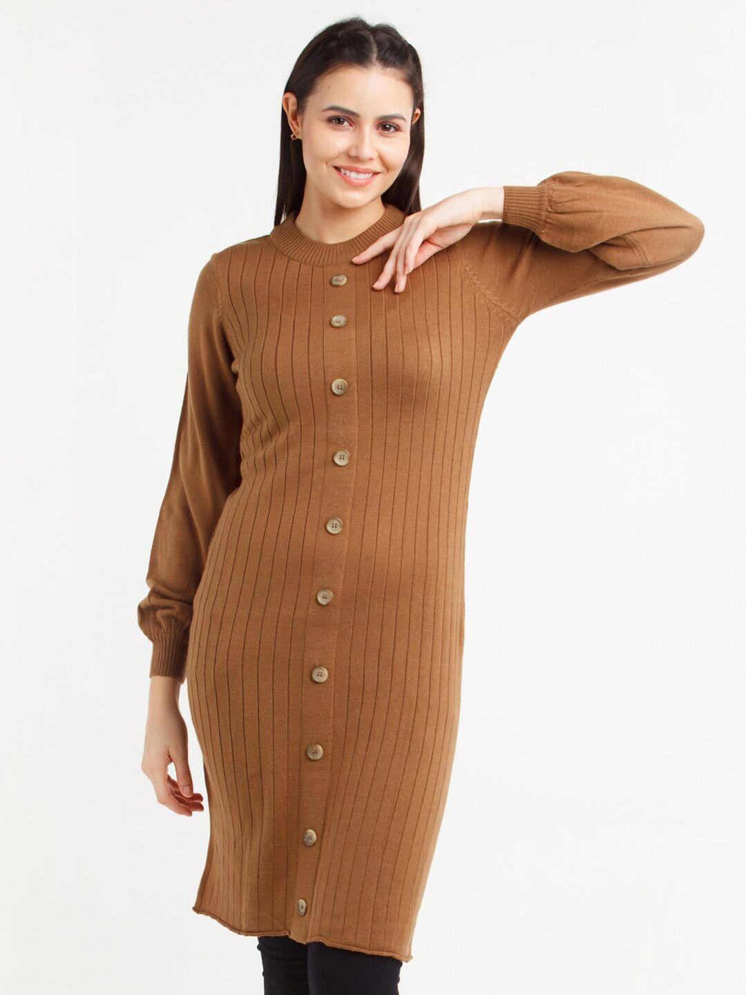 zink london tan striped ethnic sheath dress