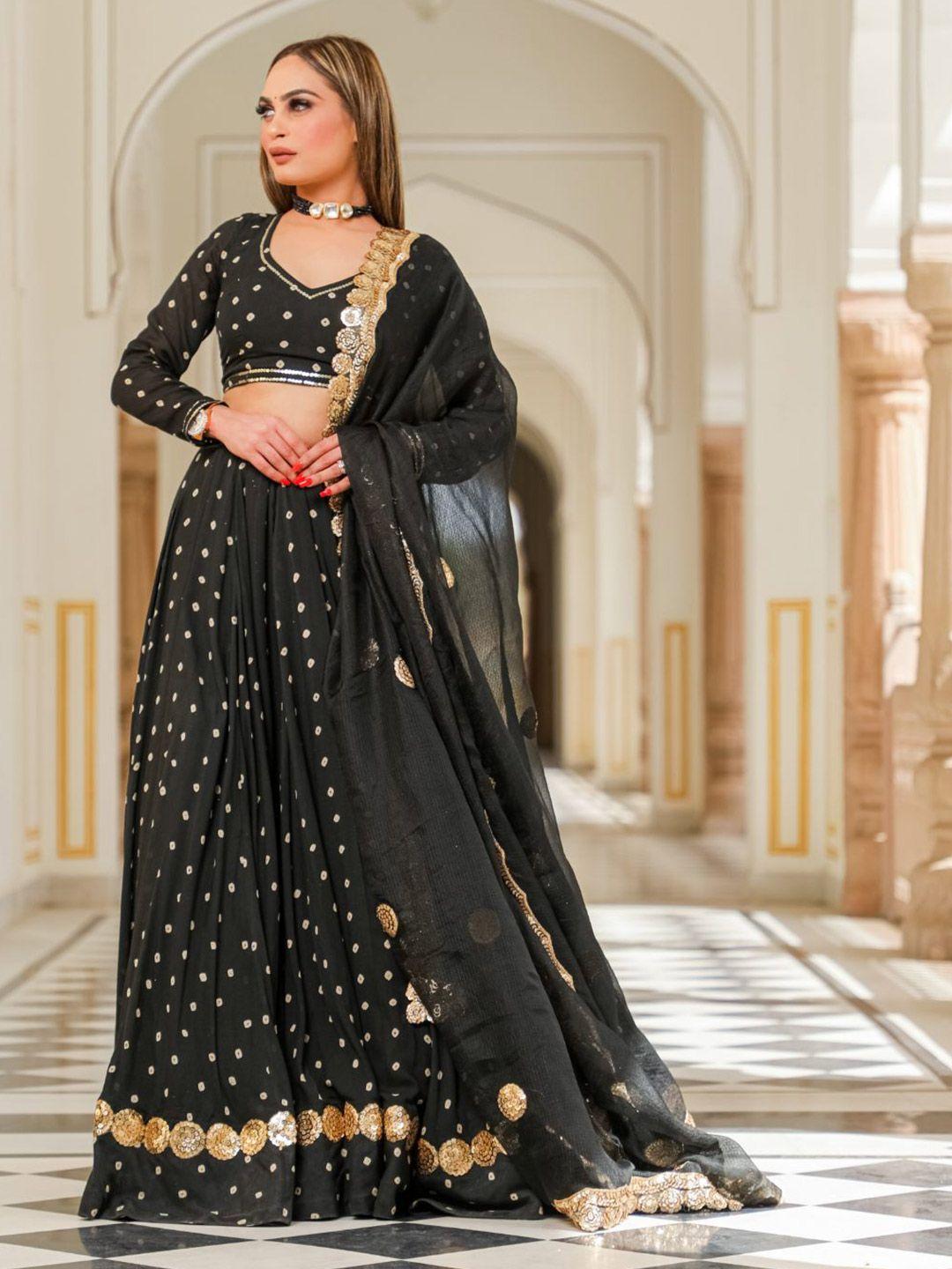 baisacrafts black & white bandhani printed sequinned lehenga choli with dupatta