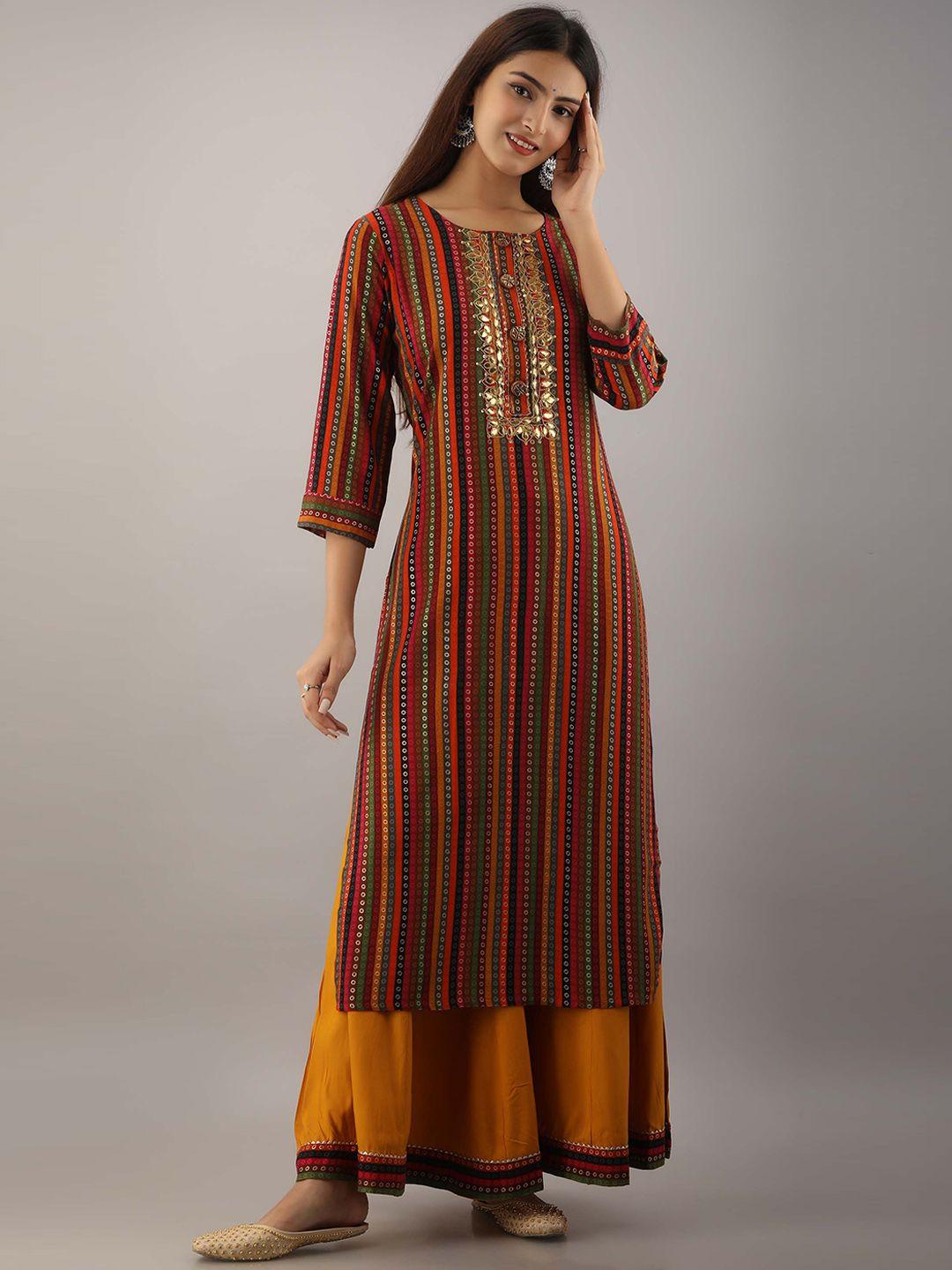 kalini women red printed kurta with palazzos