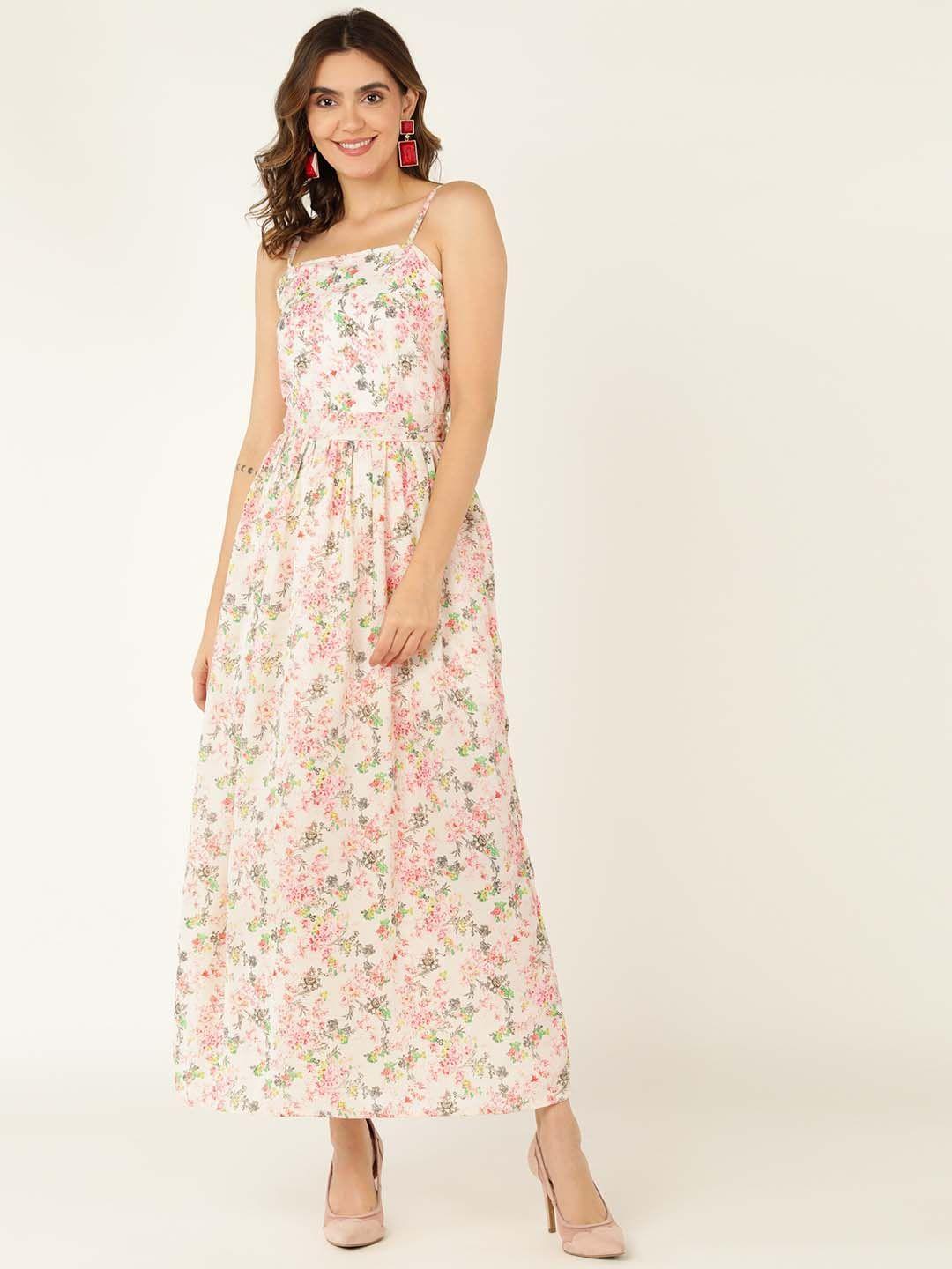 dodo & moa off white floral georgette maxi dress