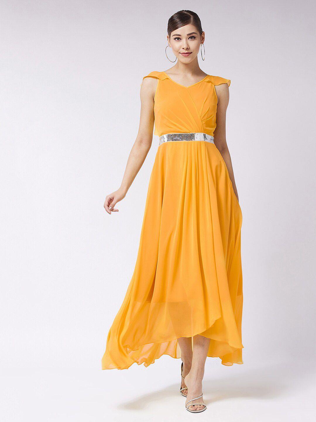 miss chase mustard yellow fit & flare high-low maxi dress