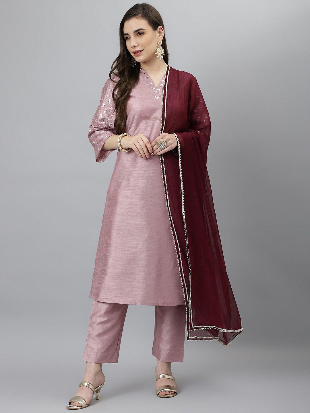 siah pink gotta patti kurta with trousers & dupatta