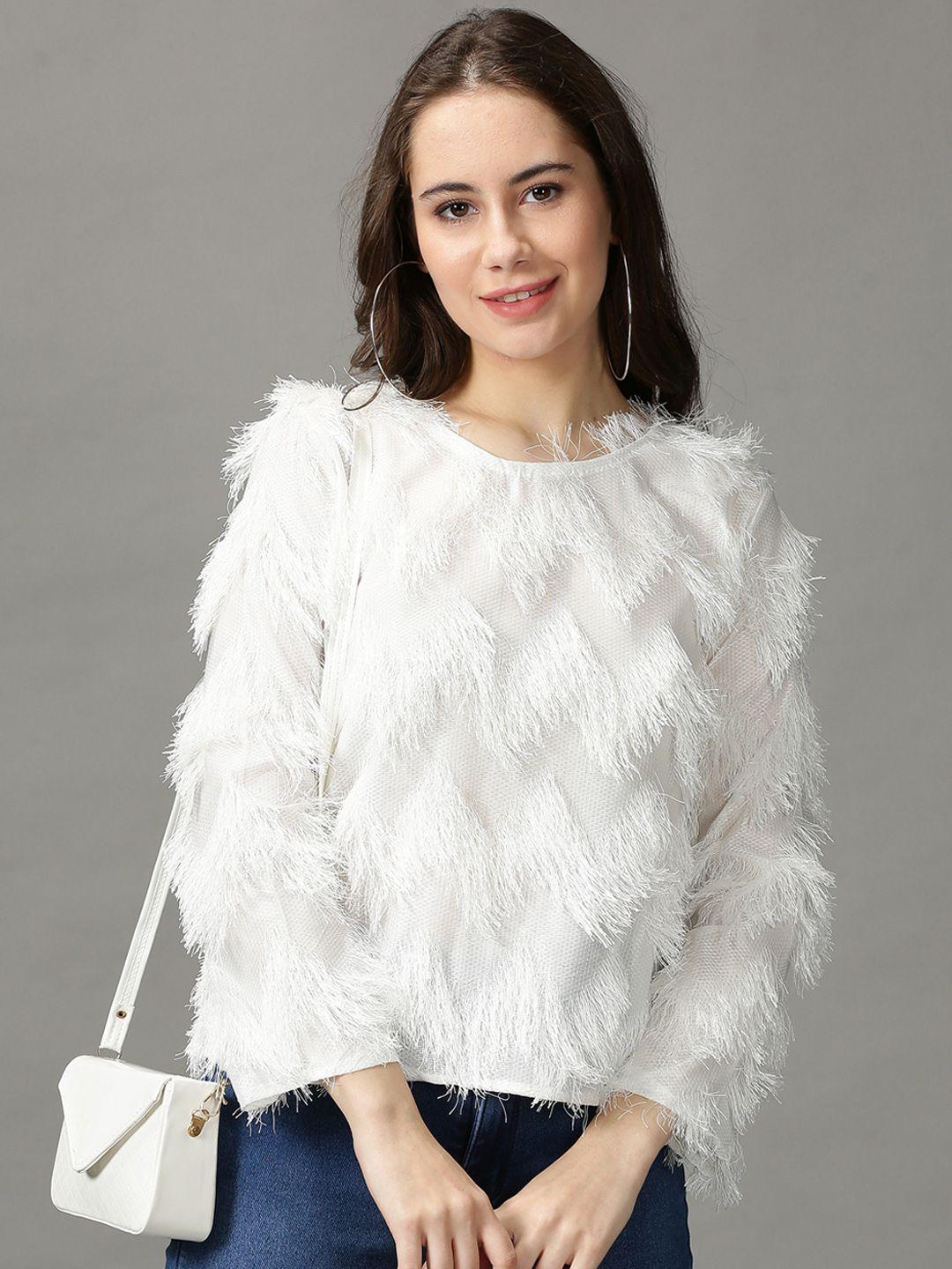 showoff white geometric self design top