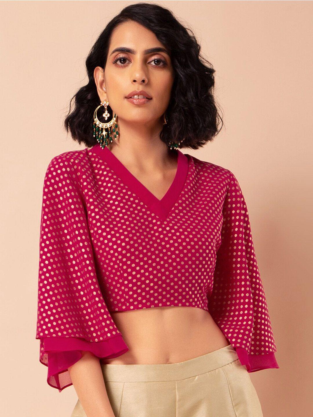 indya pink print georgette wrap crop top