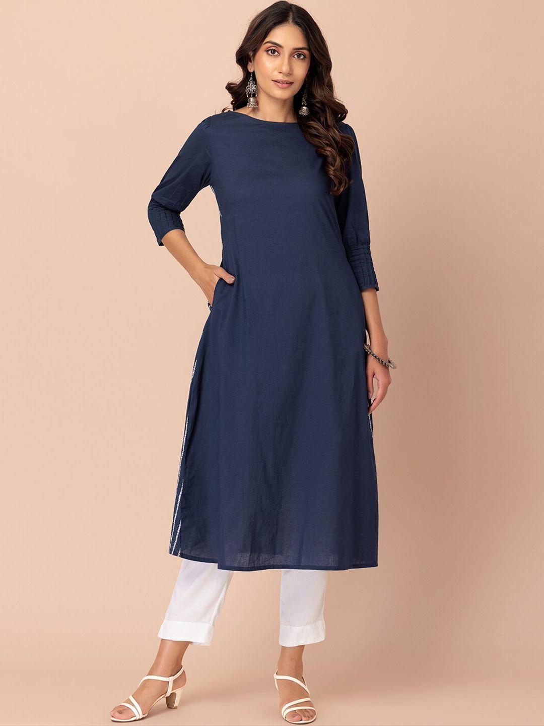 indya women navy blue a-line  kurta