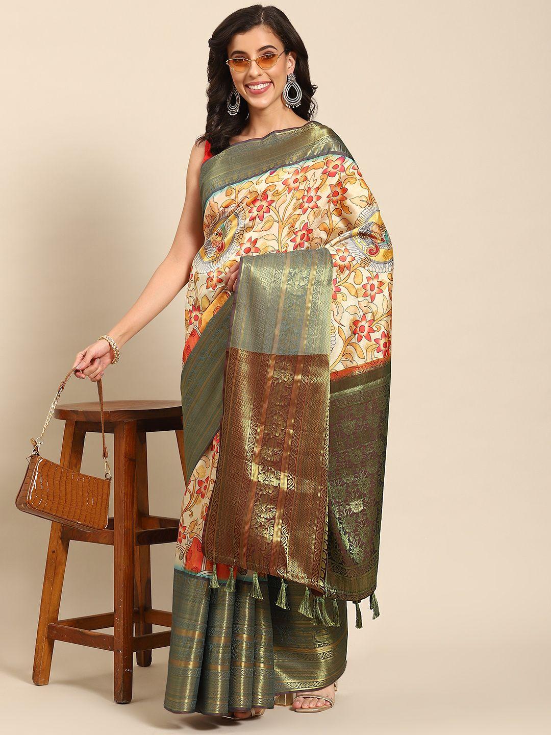 silk land kalamkari zari art silk kanjeevaram saree