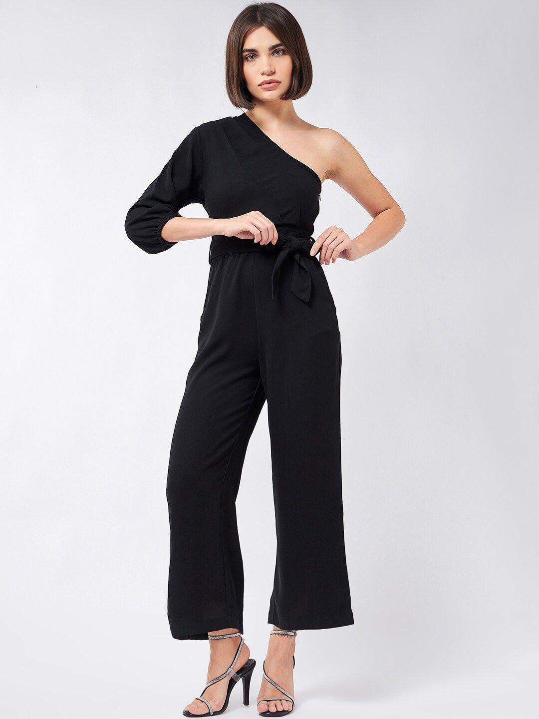 magre black one shoulder basic jumpsuit