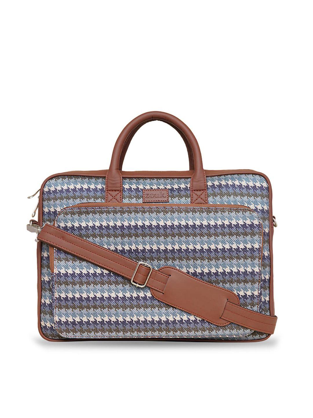 zouk unisex grey & brown printed laptop bag