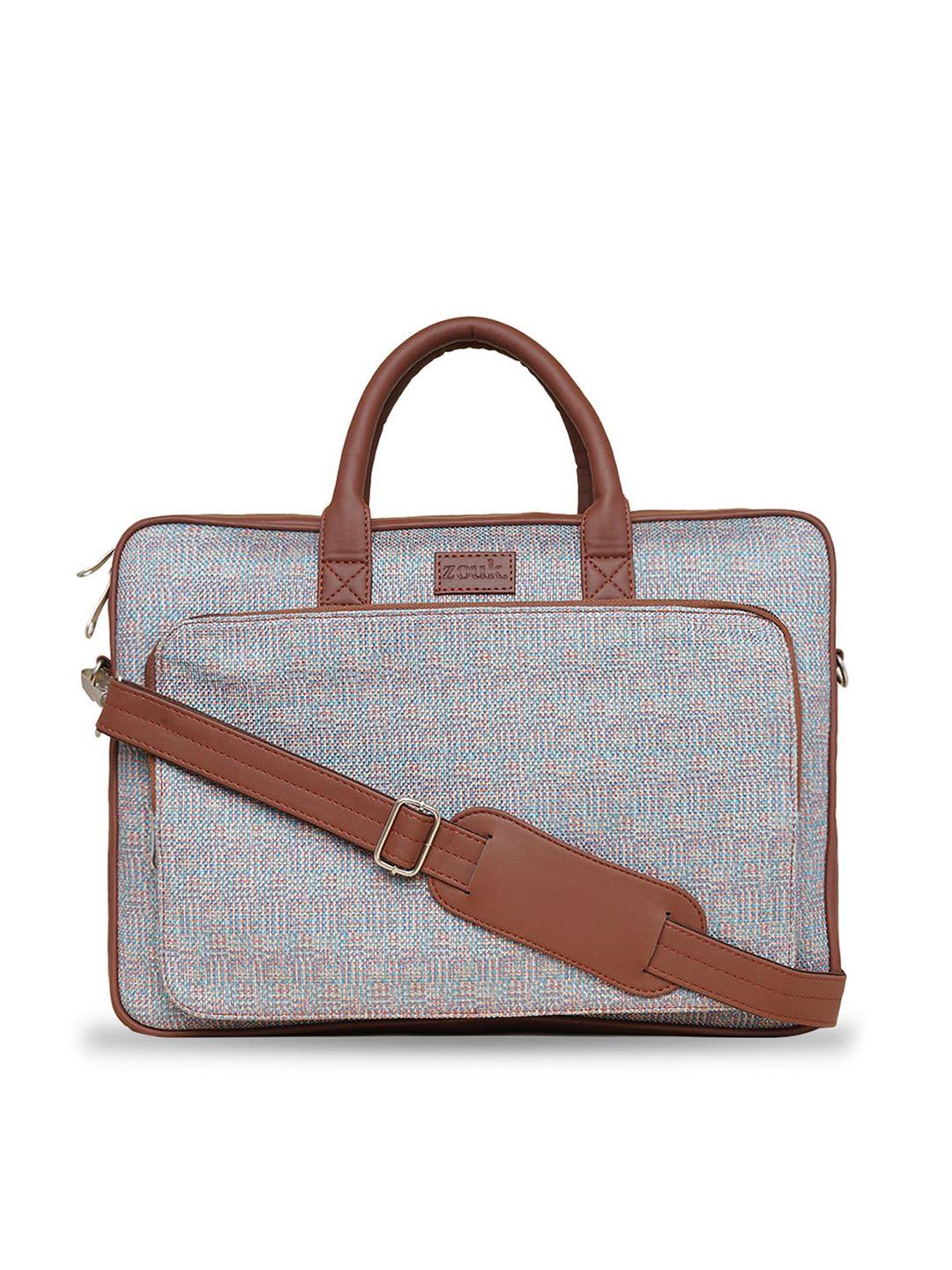 zouk unisex grey & brown printed laptop bag