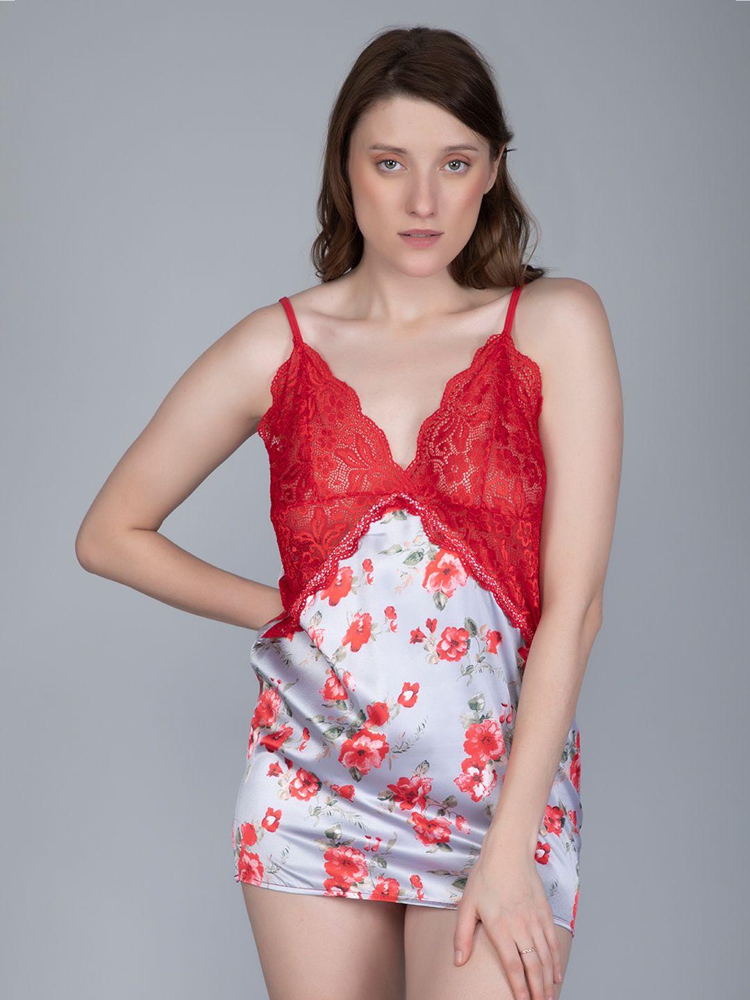 phwoar red & grey satin printed baby doll