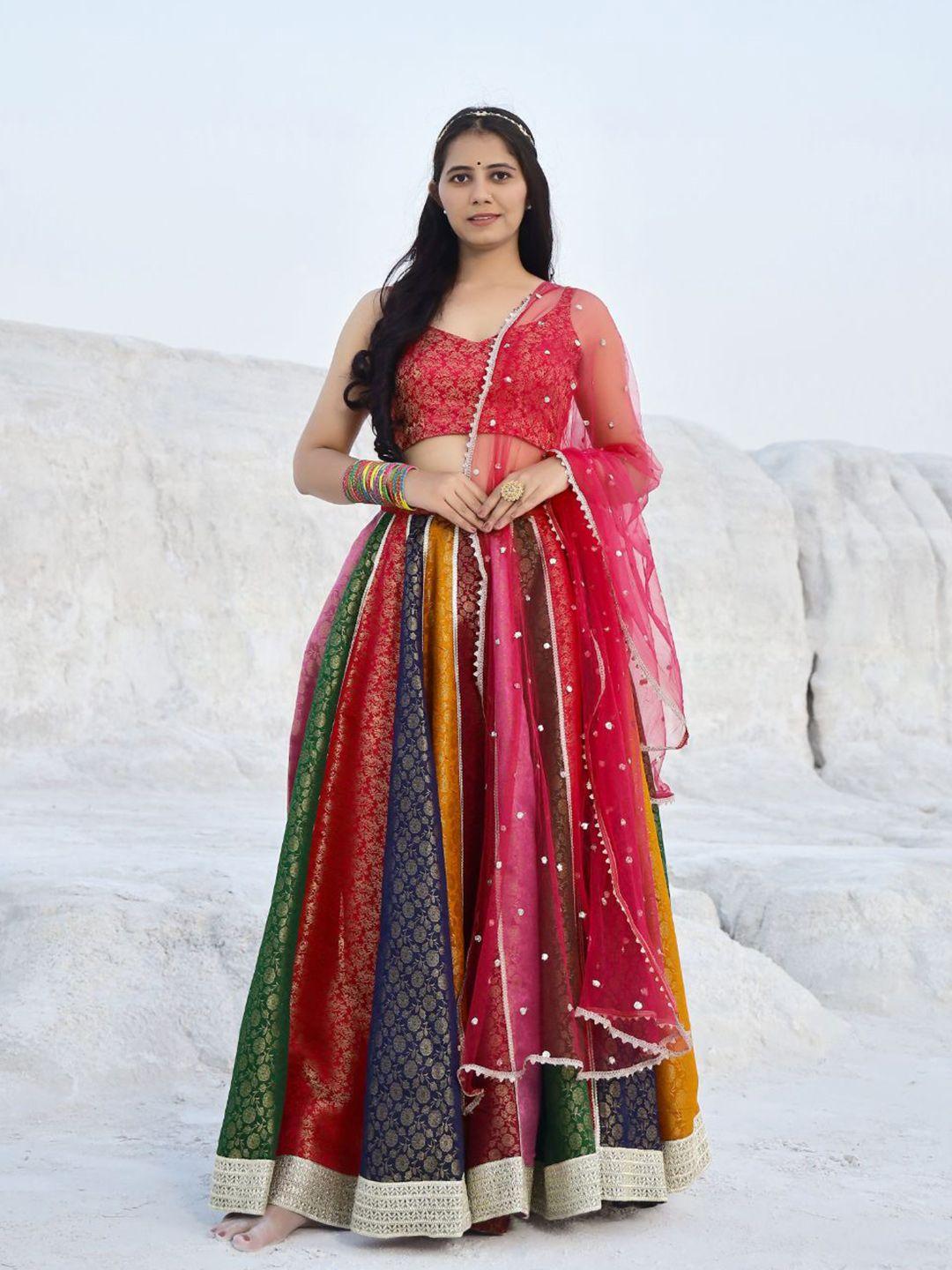 baisacrafts red & navy blue lehenga & blouse with dupatta