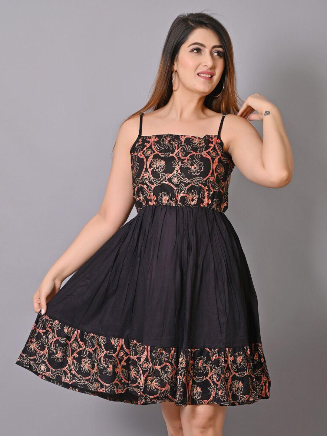 iqraar women black & red floral dress