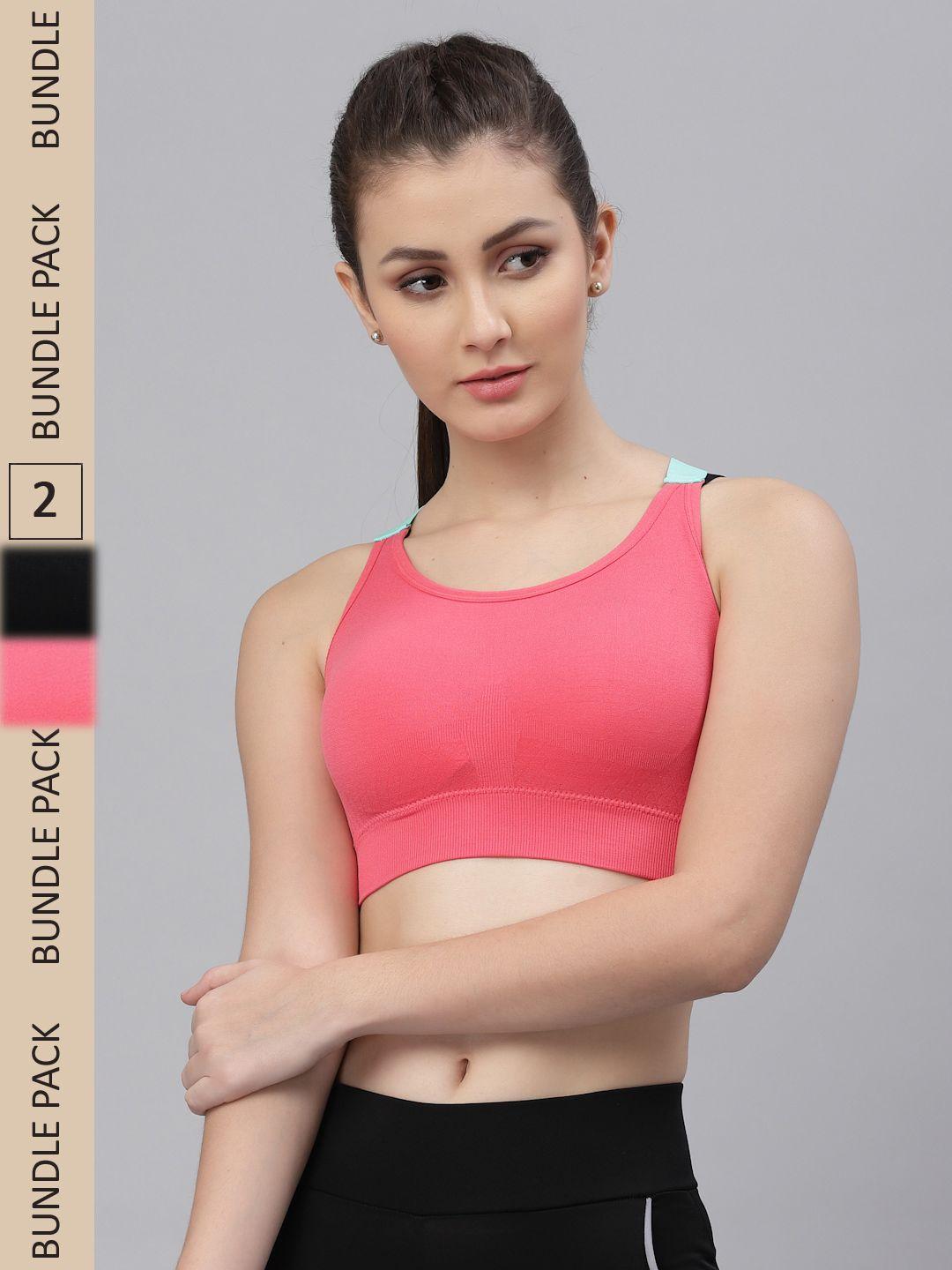 friskers pink & black pack of 2 cotton lightly padded sports bra