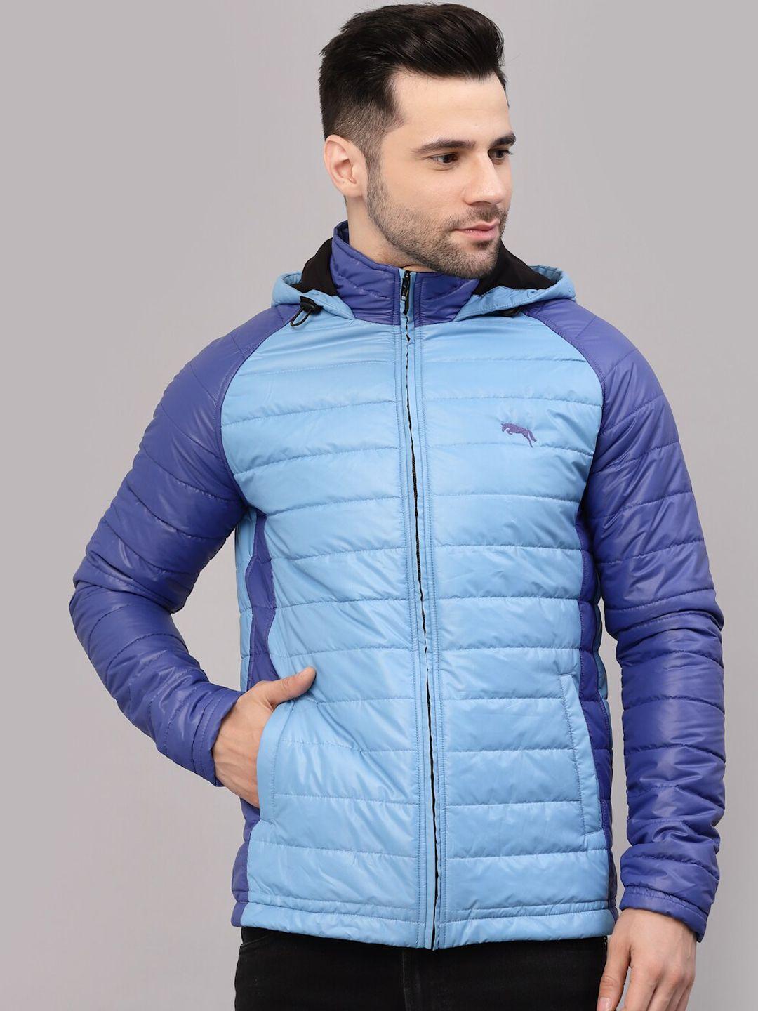 jump usa men blue colourblocked lightweight padded jacket