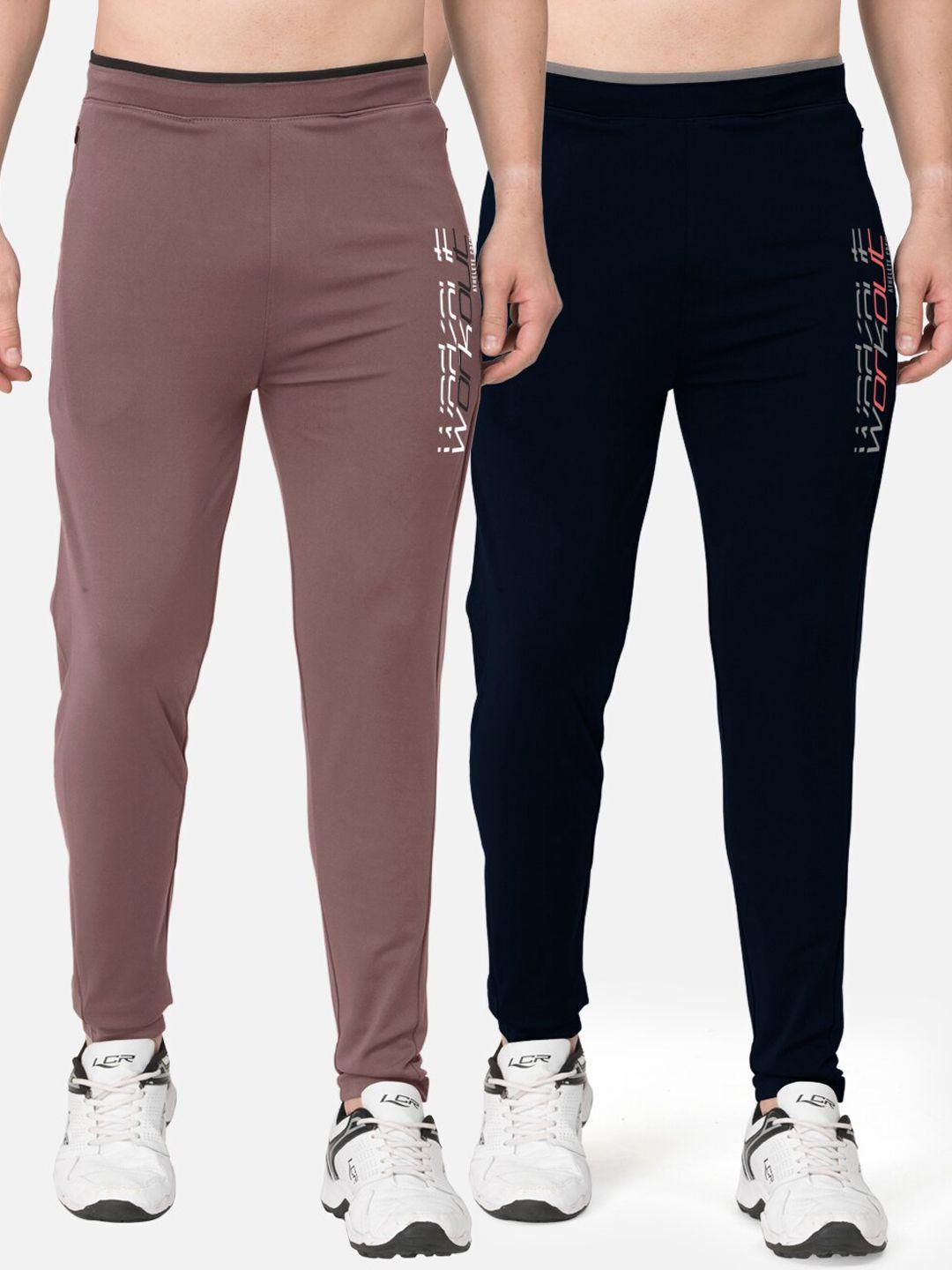 bullmer men pack of 2 slim-fit active athleisure track pants