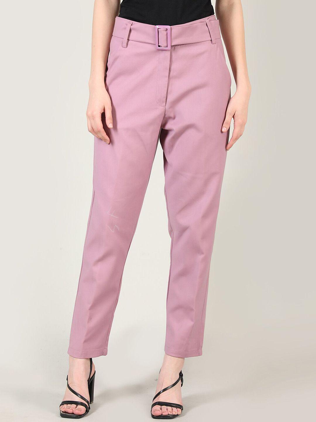 dlanxa women purple solid regular fit formal trousers