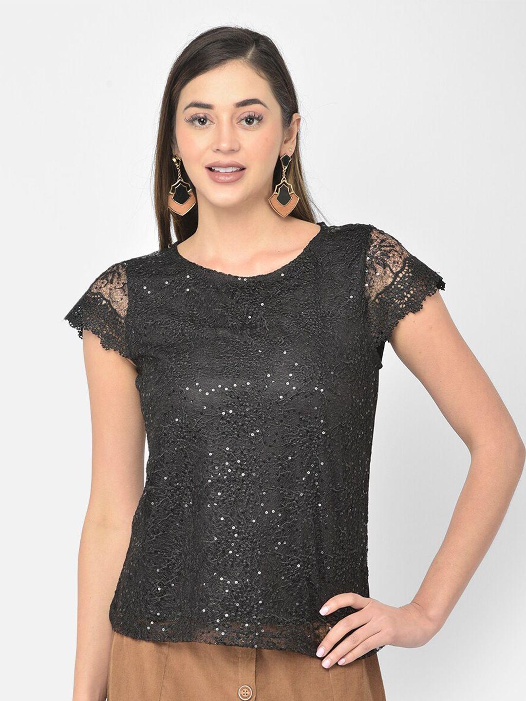 latin quarters black embellished cap sleeve top