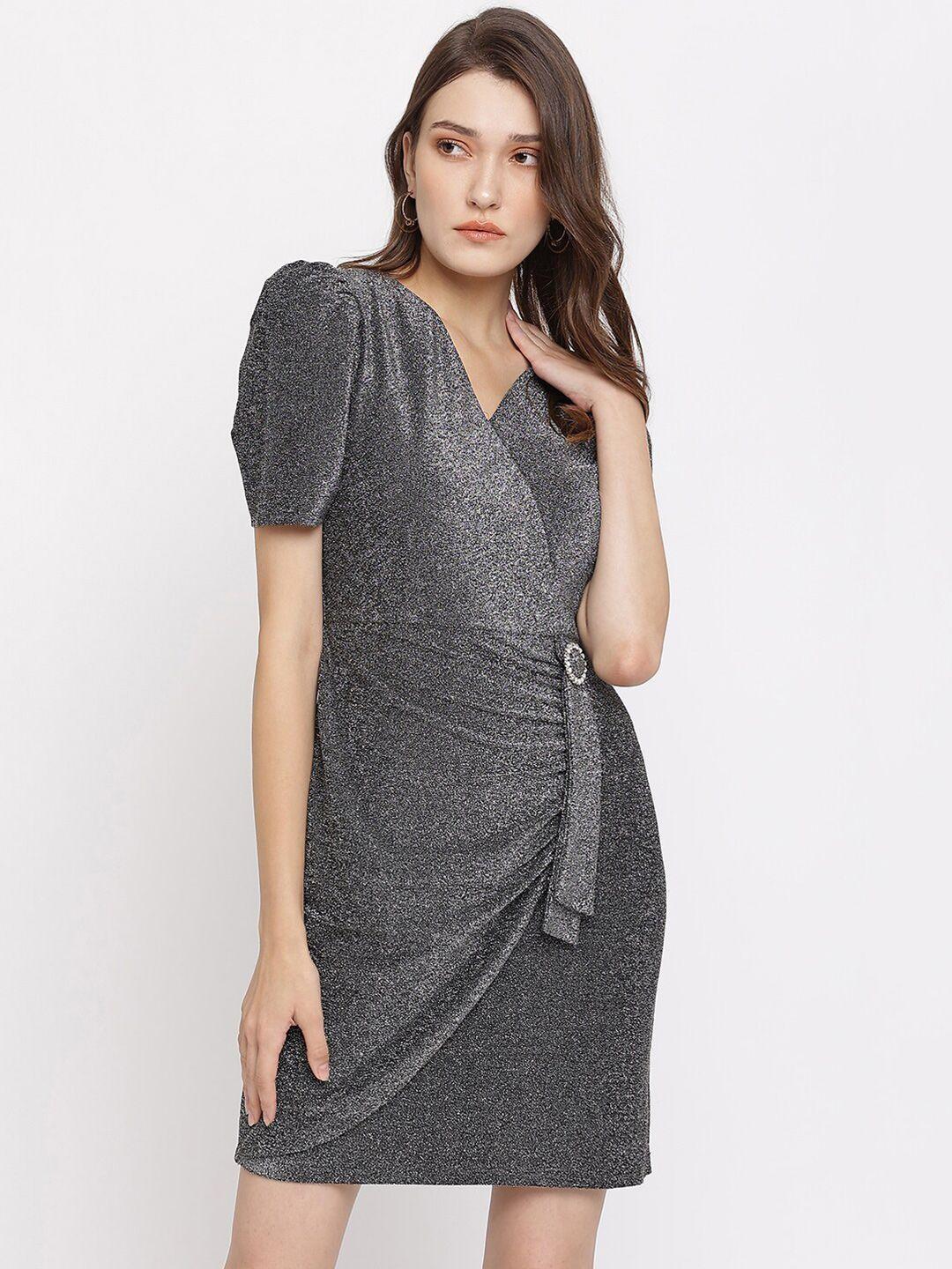 latin quarters charcoal embellished wrap dress