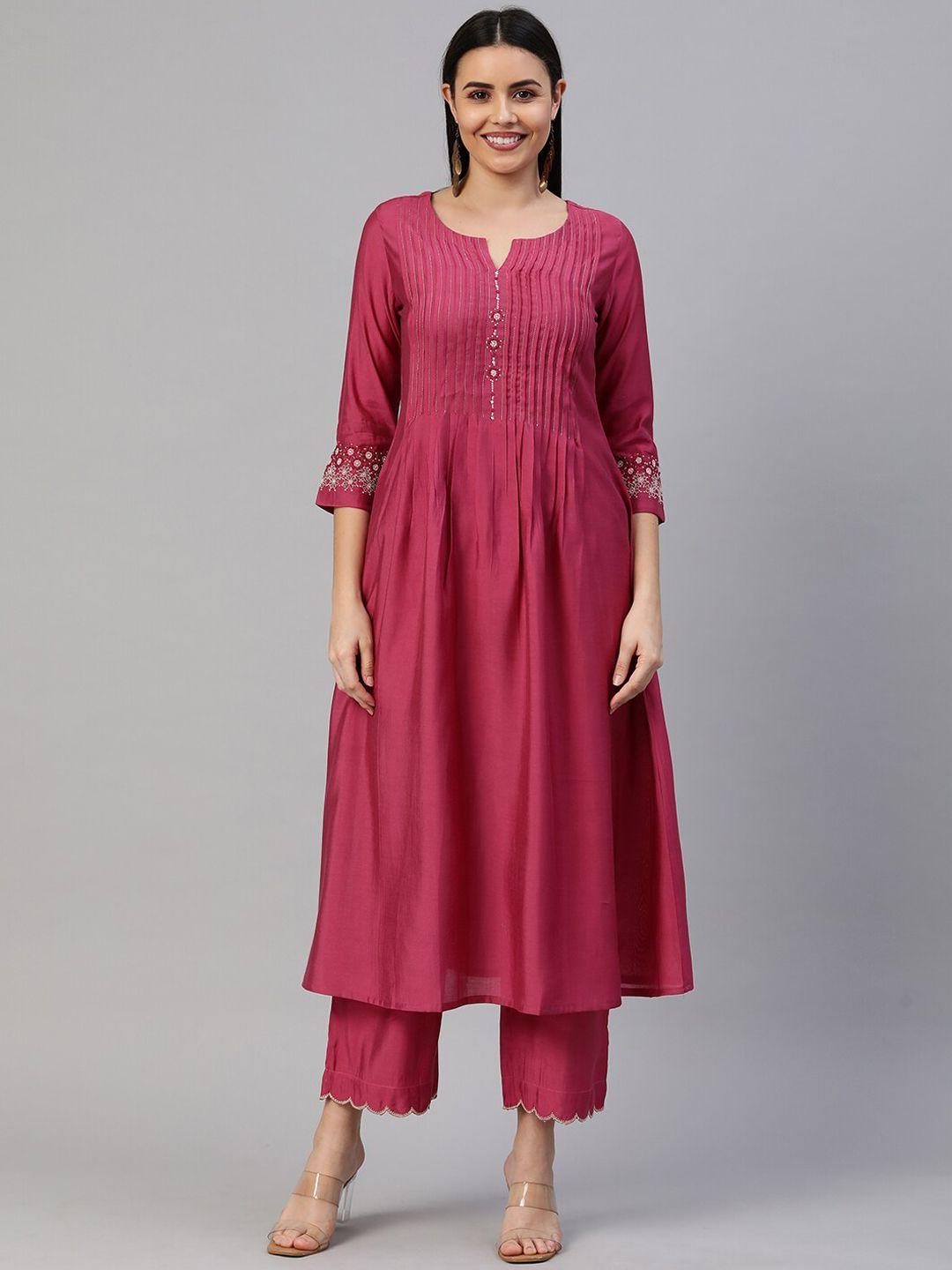 kami kubi women pink thread work kurta