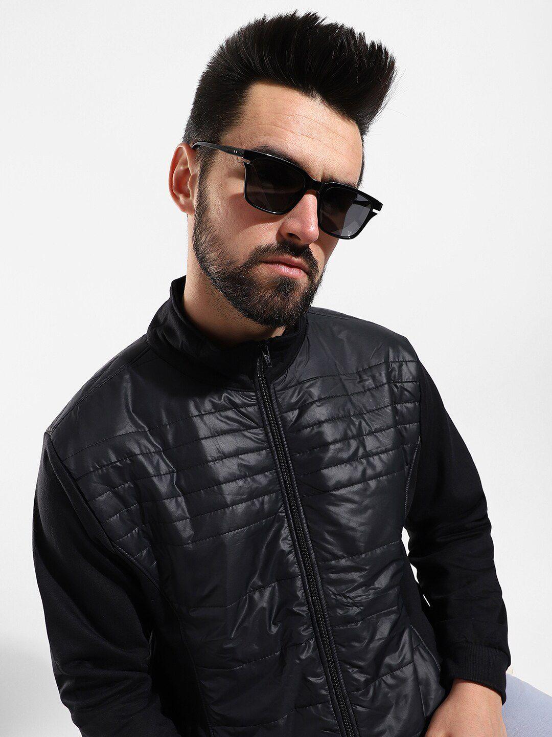 campus sutra men black windcheater outdoor bomber jacket