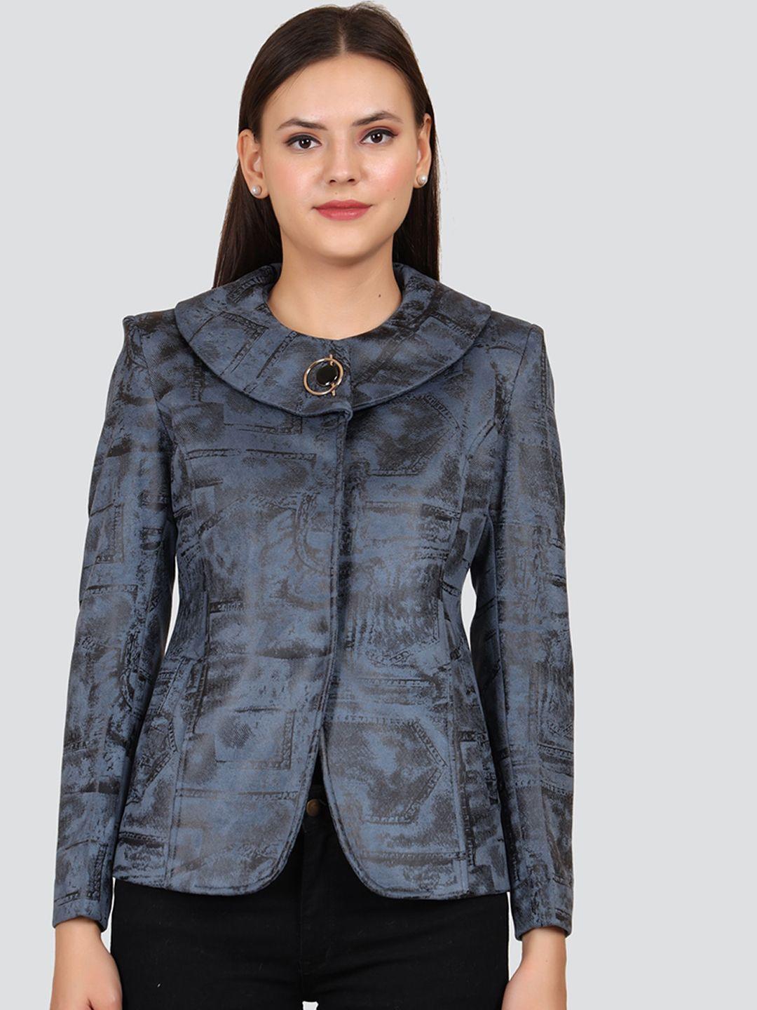 young club classic women blue printed overcoat