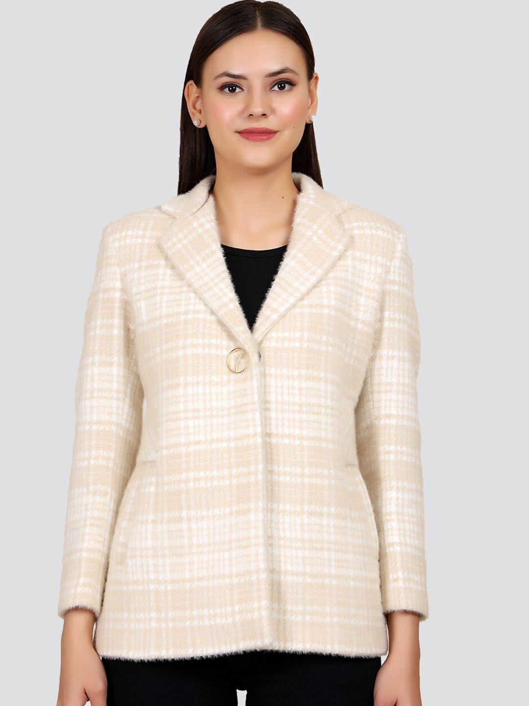 young club classic women peach checked woolen over coat