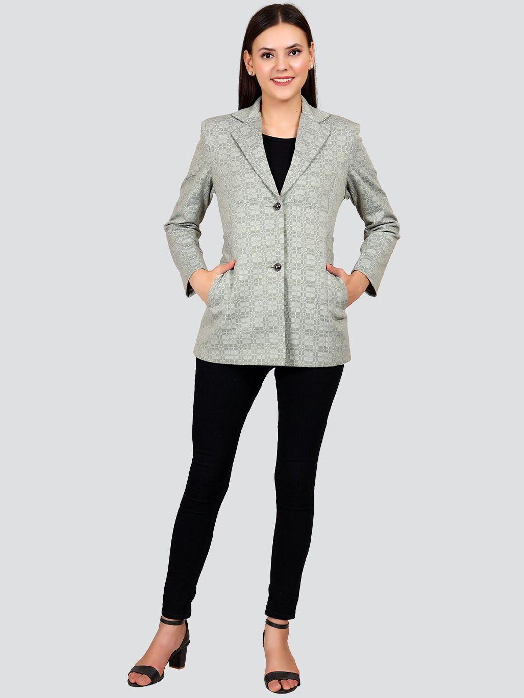 young club classic women beige printed woollen coats