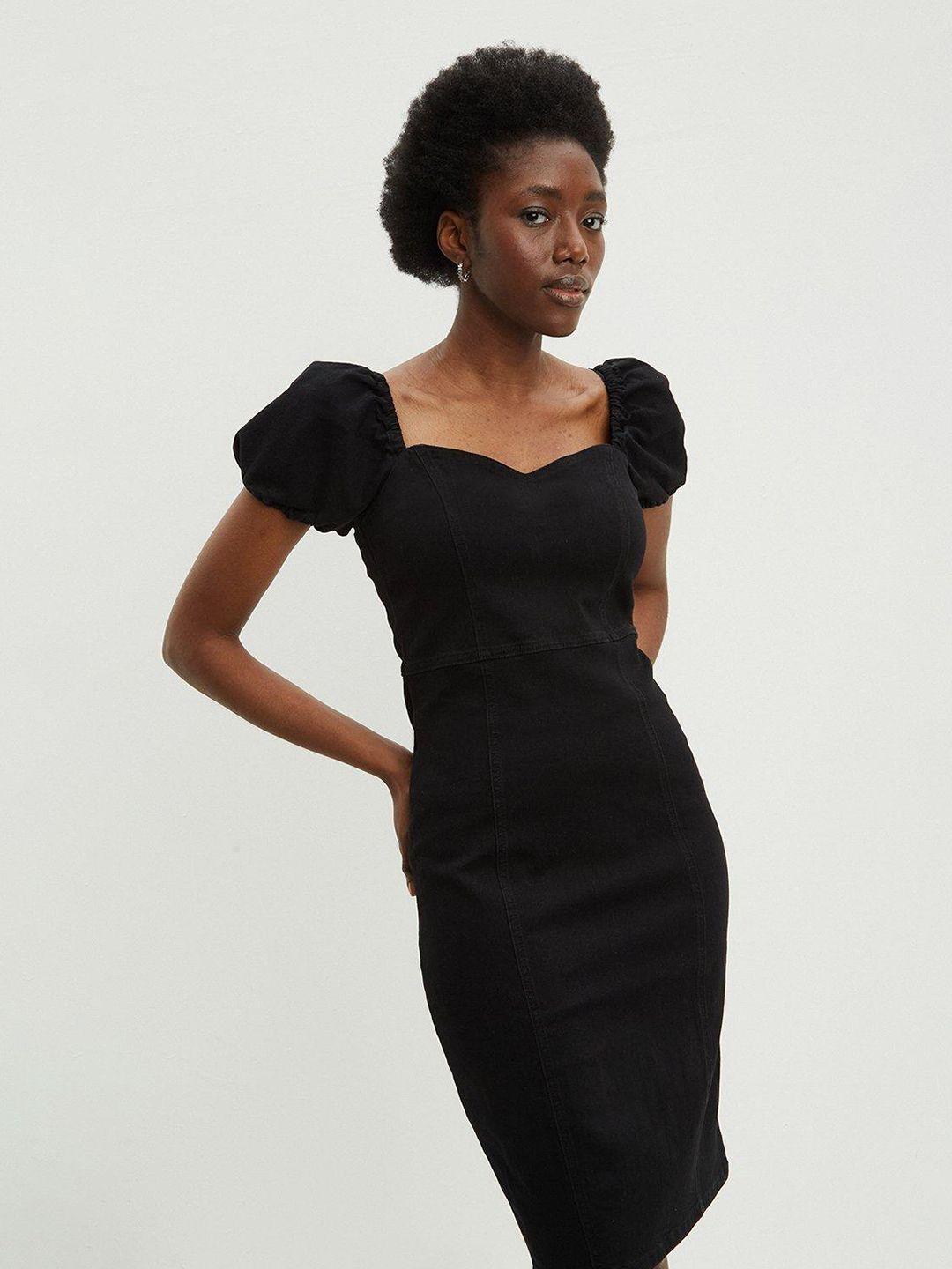 dorothy perkins black solid cotton denim sheath dress