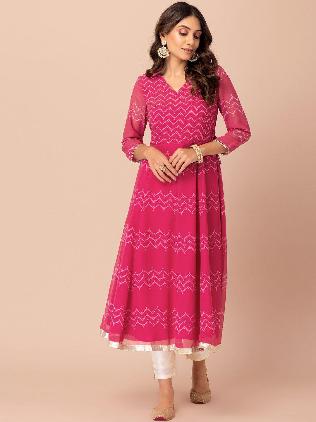 indya v-neck chevron printed a-line regular fit kurta