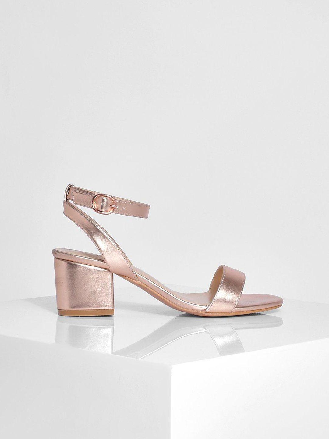 boohoo women rose gold block heel sandals