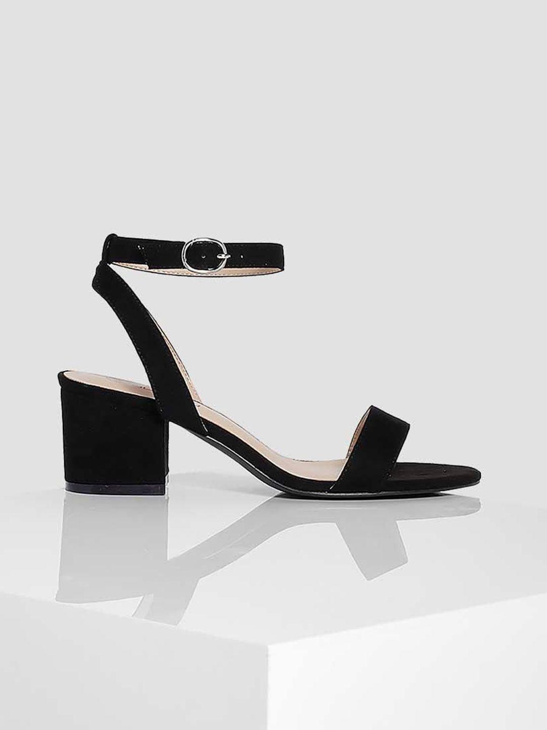 boohoo black wide fit block heels