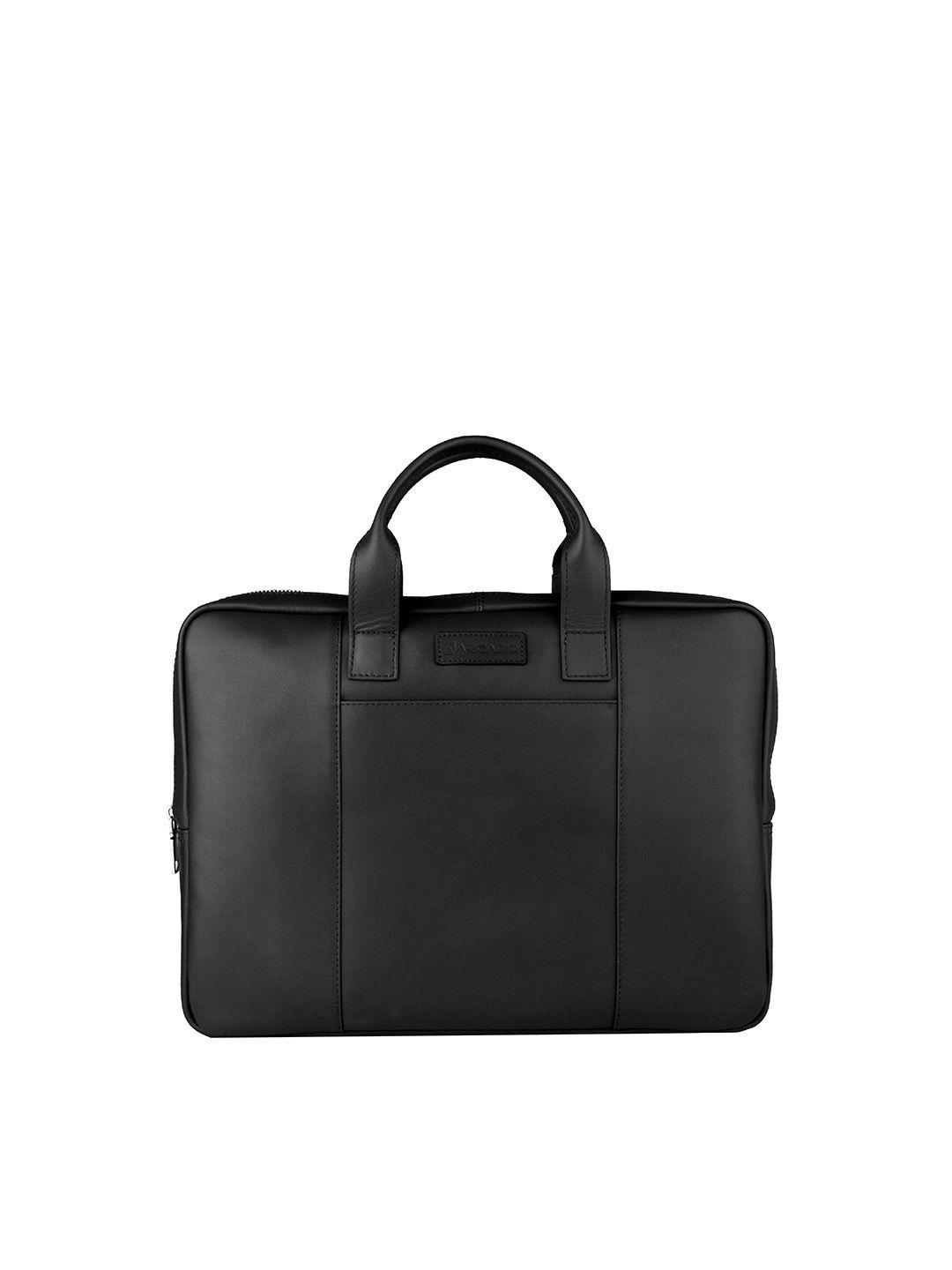 arcadio unisex black textured leather laptop bag