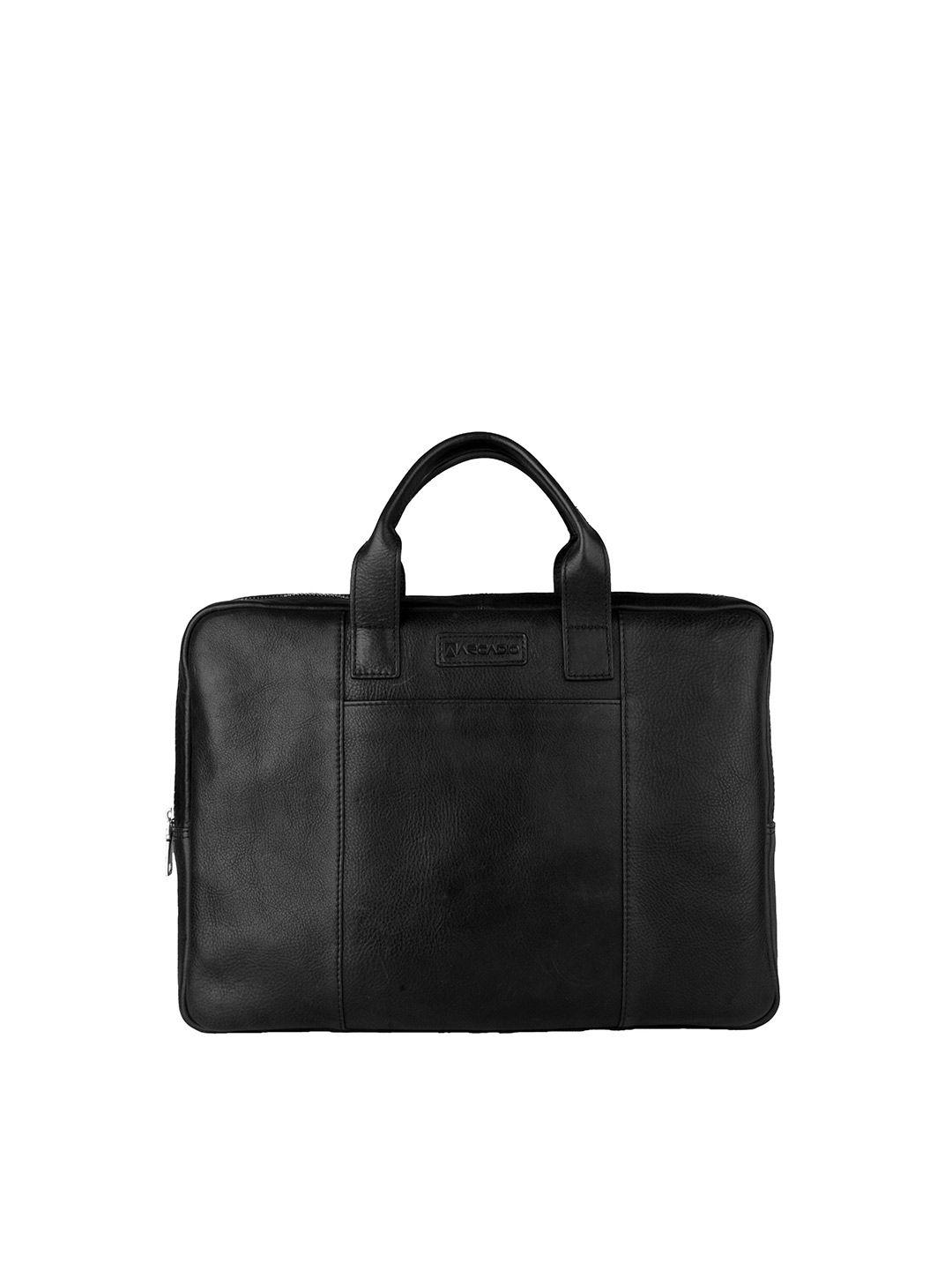 arcadio unisex black textured leather laptop bag