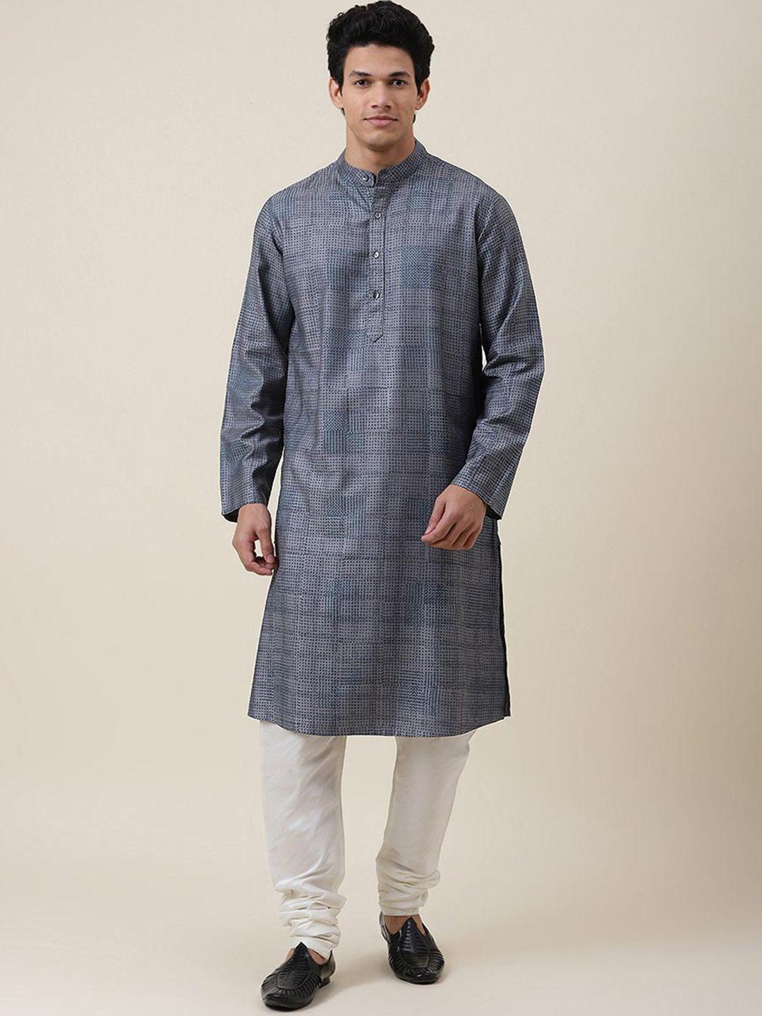 fabindia men grey geometric printed kurta