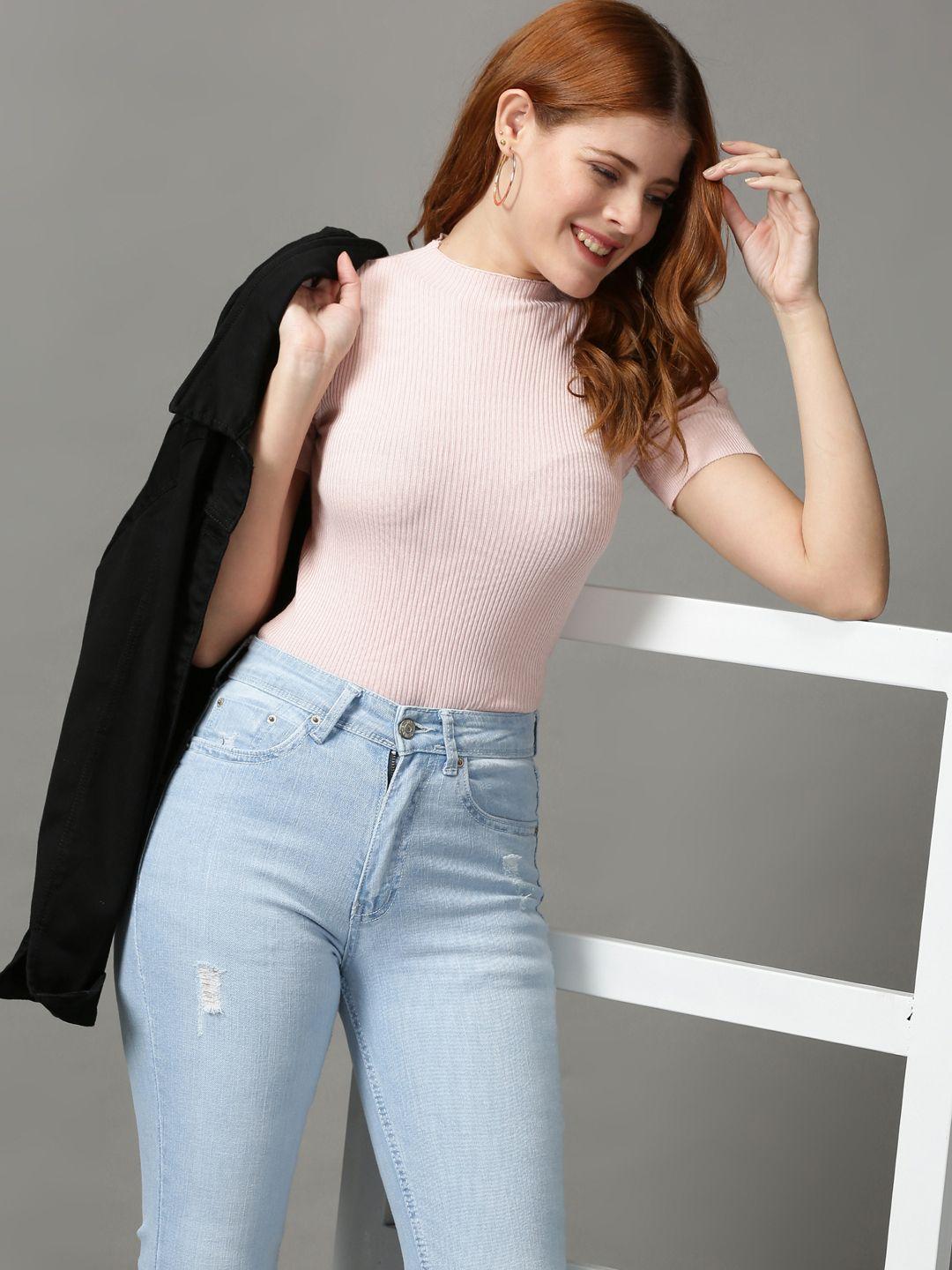 showoff pink round neck fitted top