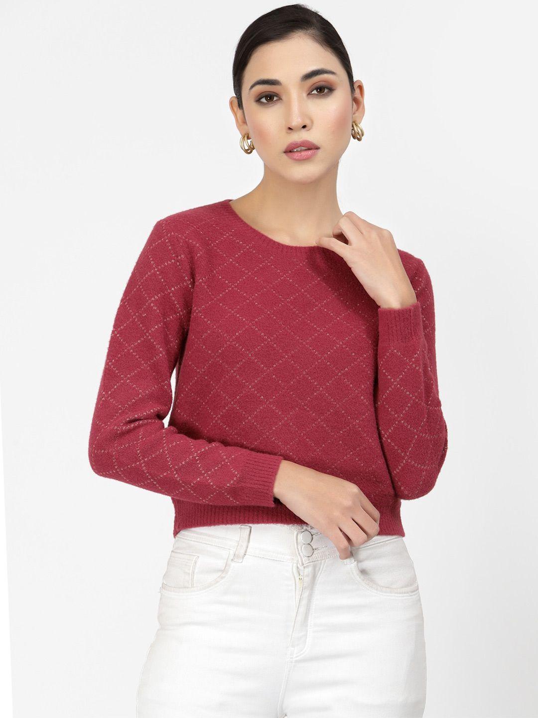 juelle women maroon checked pullover