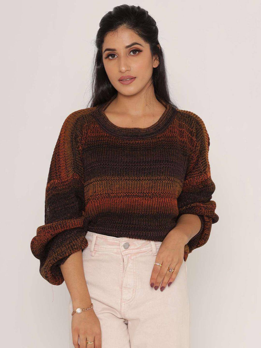 kasma women rust & brown colourblocked wool pullover